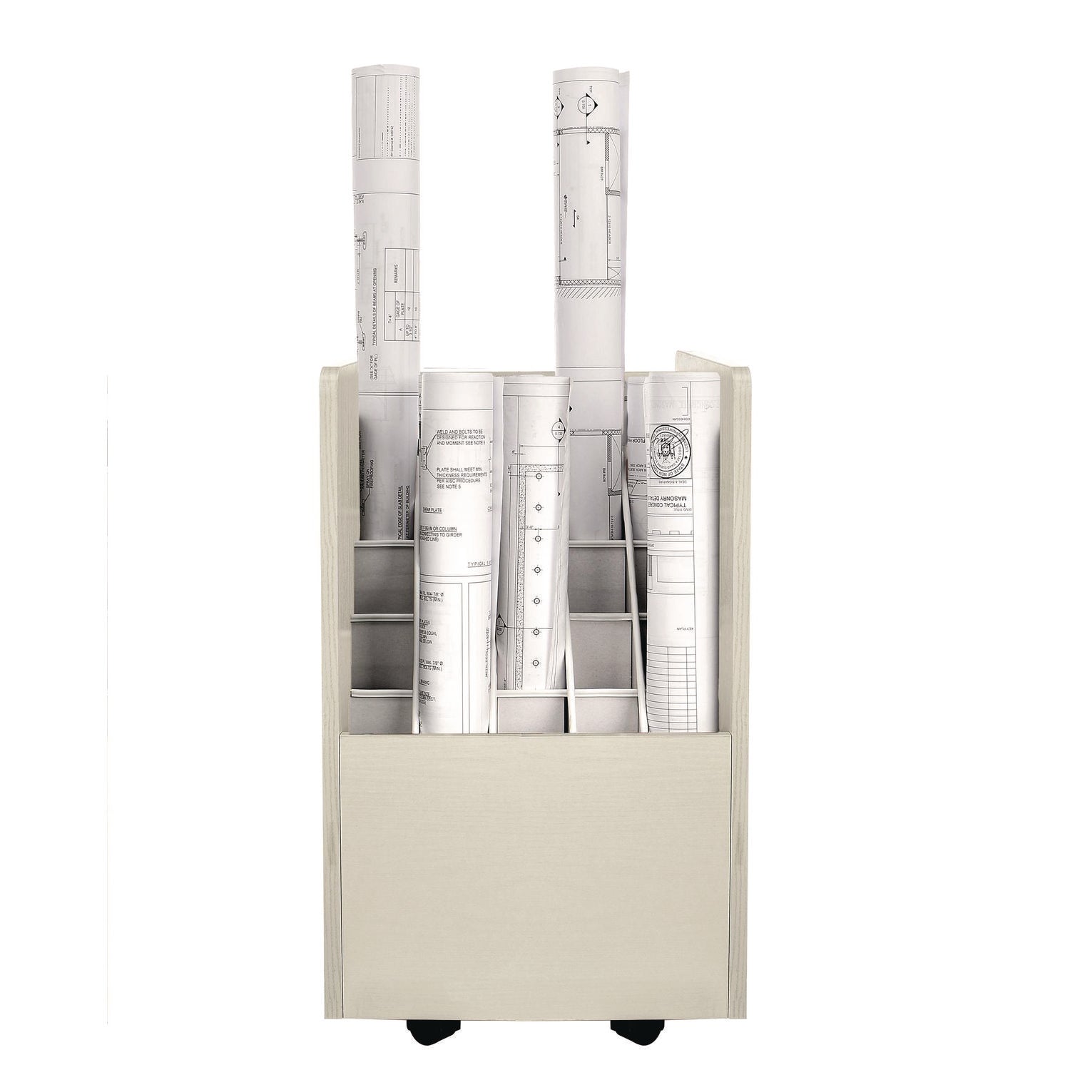 20-Slot Mobile Rolling Wood Blueprint Storage Cabinet Roll File Large Document Organizer, 15.25 x 13.25 x 24.75, White