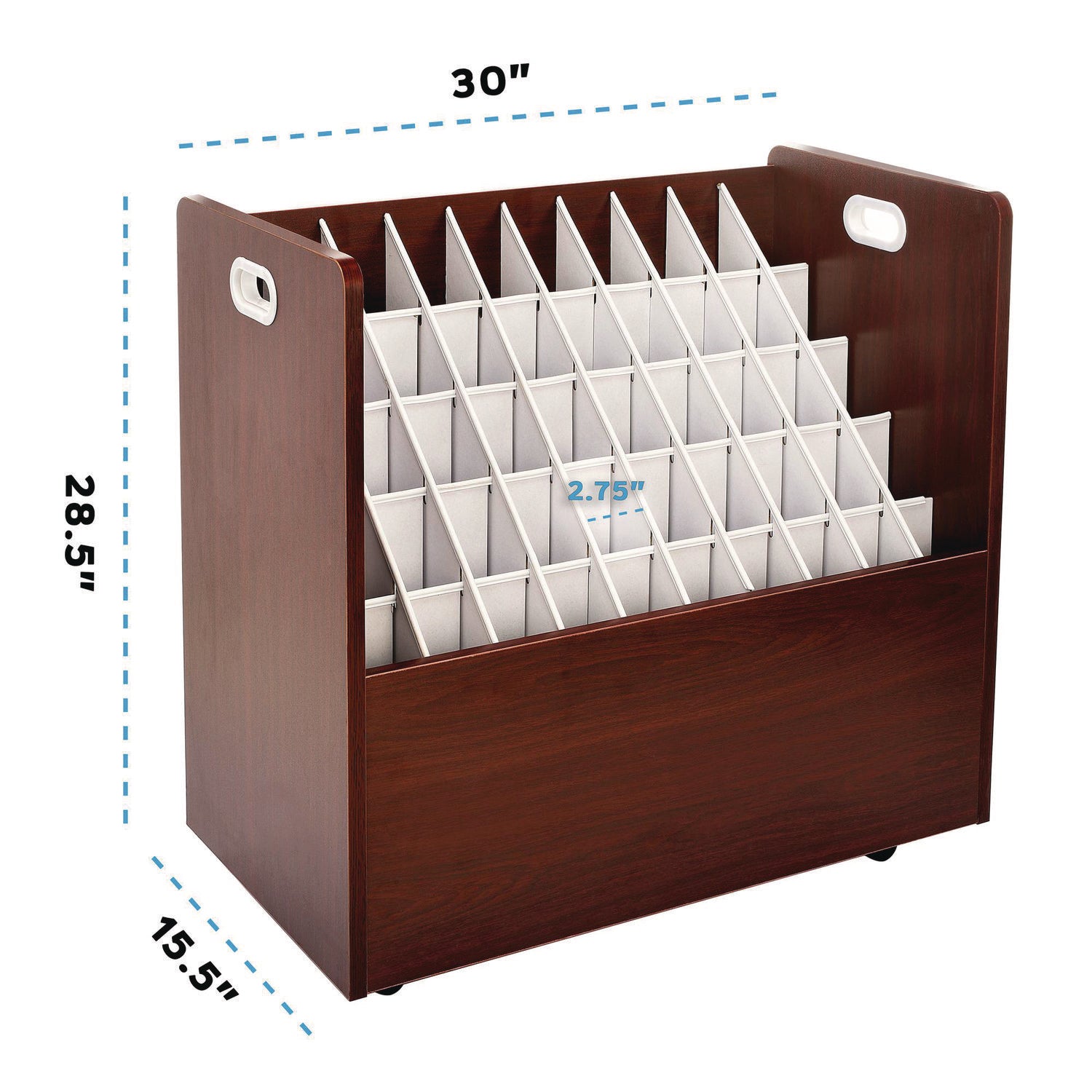 50-Compartment Mobile Wood Blueprint Rolled File Storage Organizer, 50 Compartments, 30 x 15.75 x 28.5, Mahogany
