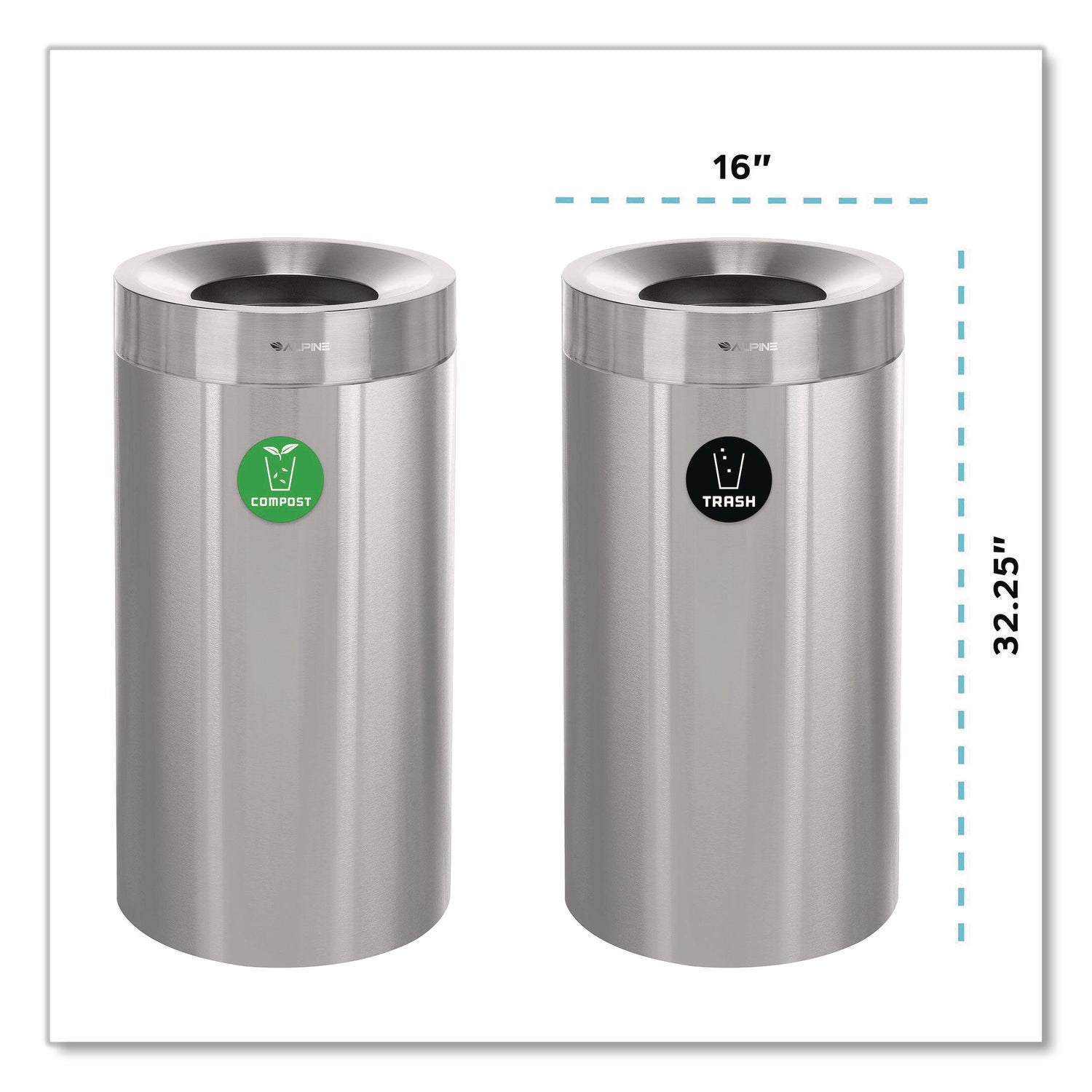 27 Gallon Stainless Steel Compost Bin and Trash Can, Brushed Stainless Steel