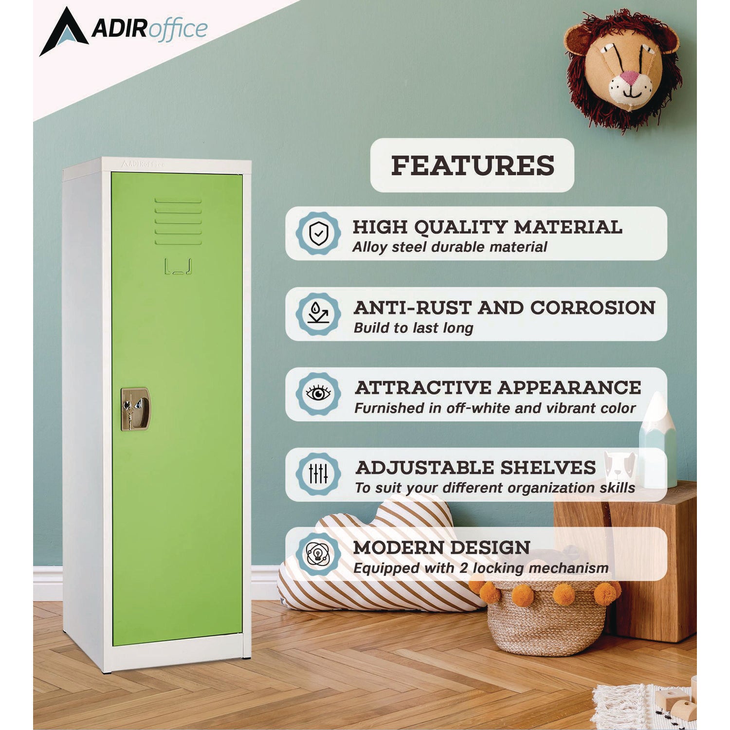 Steel Storage Locker, 1 Compartment, 15 x 15 x 48, Green