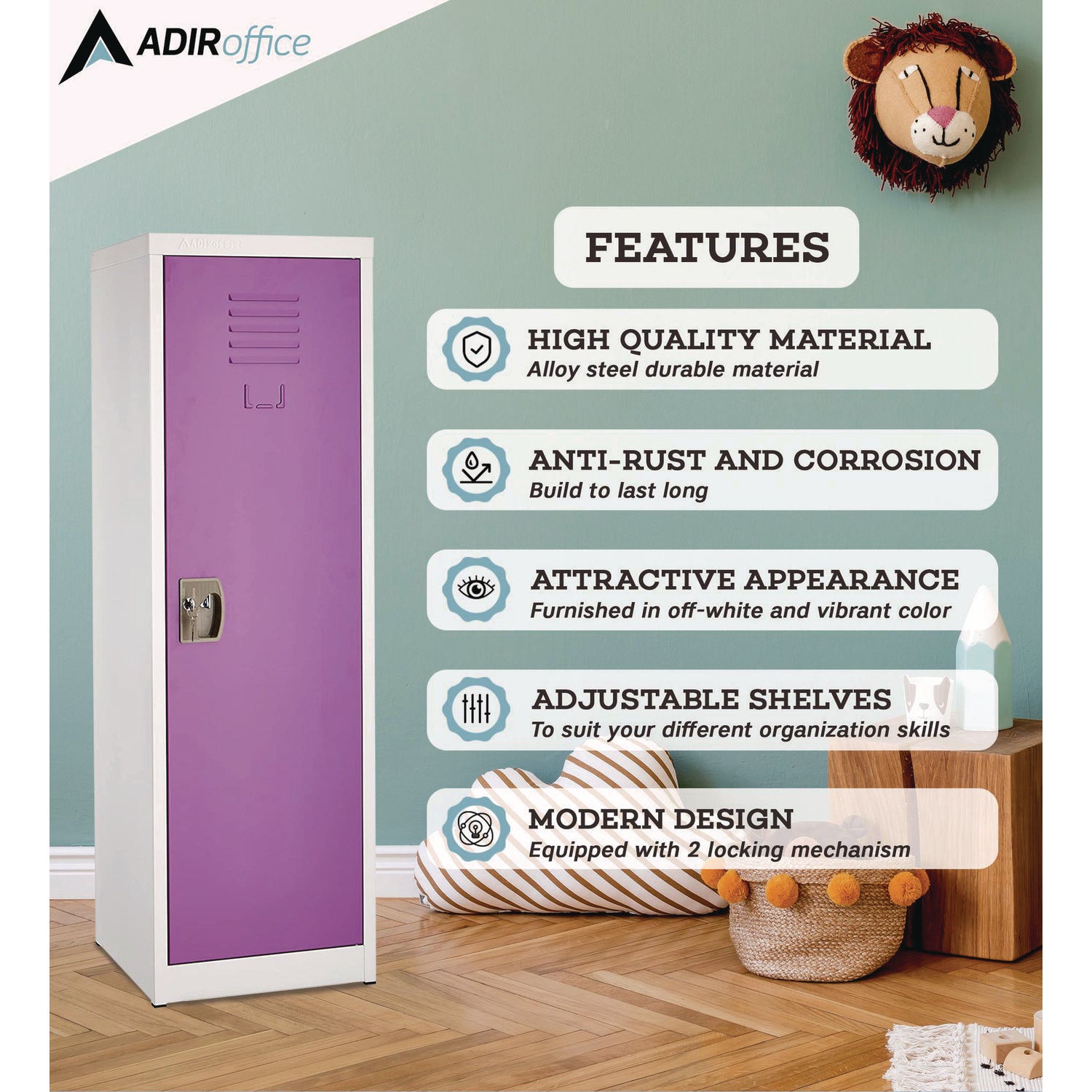 Steel Storage Locker, 1 Compartment, 15 x 15 x 48, Purple