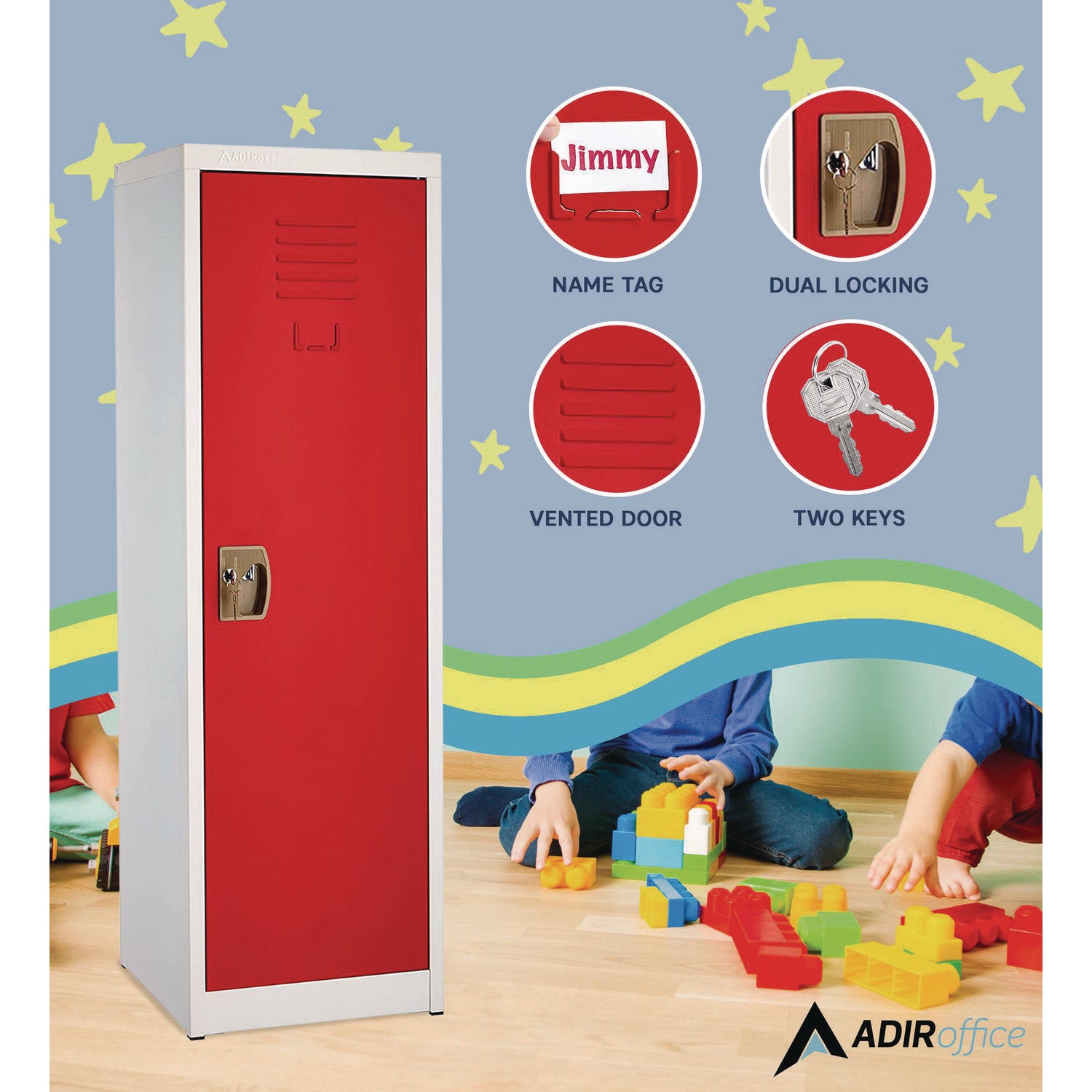 Steel Storage Locker, 1 Compartment, 15 x 15 x 48, Red