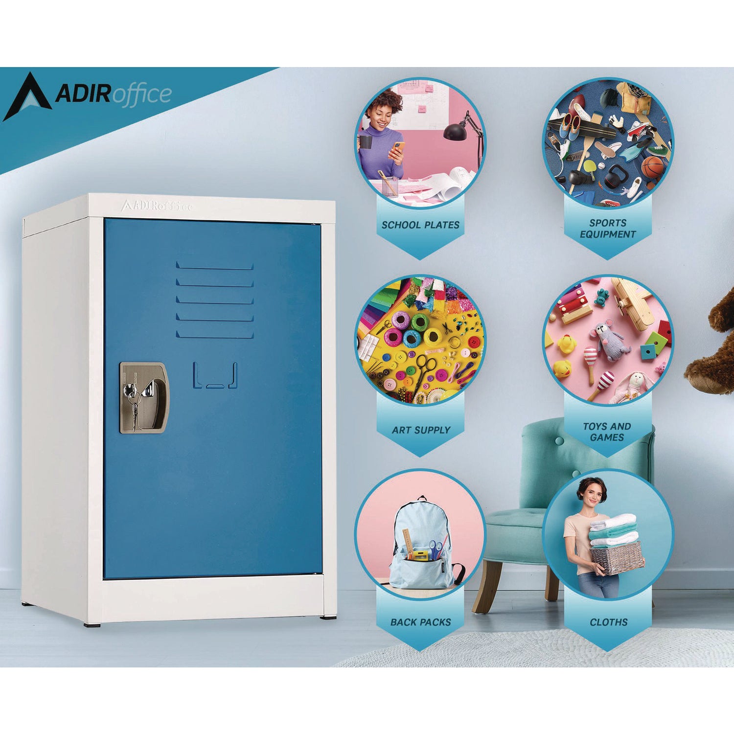 Steel Storage Locker, 1 Compartment, 15 x 15 x 24, Blue