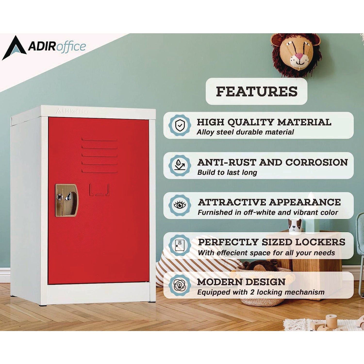 Steel Storage Locker, 1 Compartment, 15 x 15 x 24, Red
