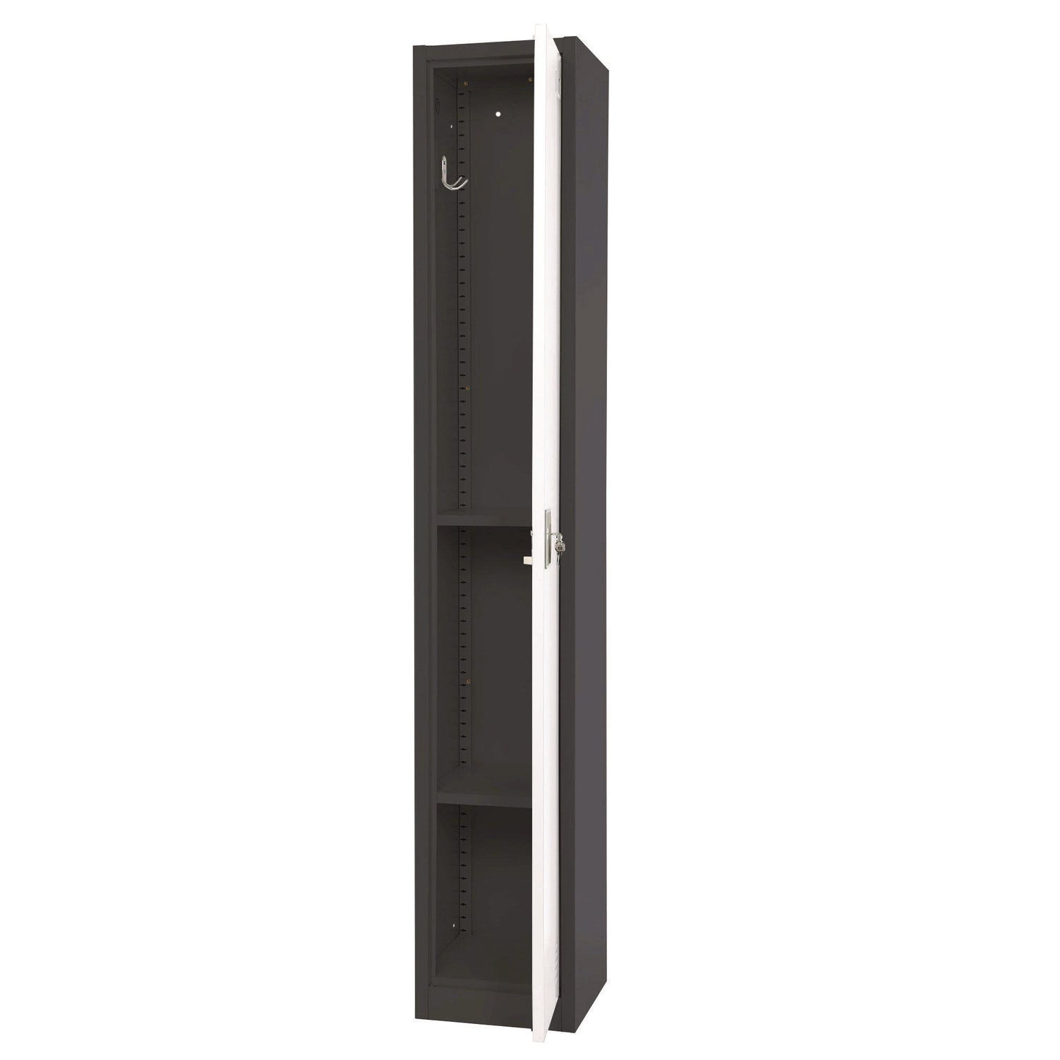 Steel Storage Locker, 1 Compartment, 12 x 12 x 72, Black Body/White Doors