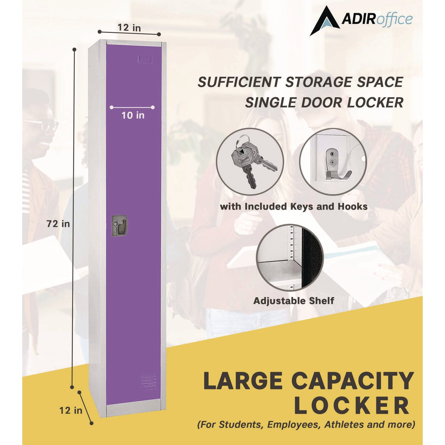 Steel Storage Locker, 1 Compartment, 12 x 12 x 72, Purple
