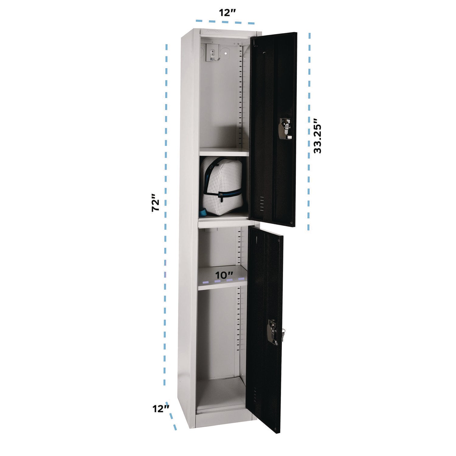 Steel Storage Locker, 2 Compartment, 12 x 12 x 72, Black
