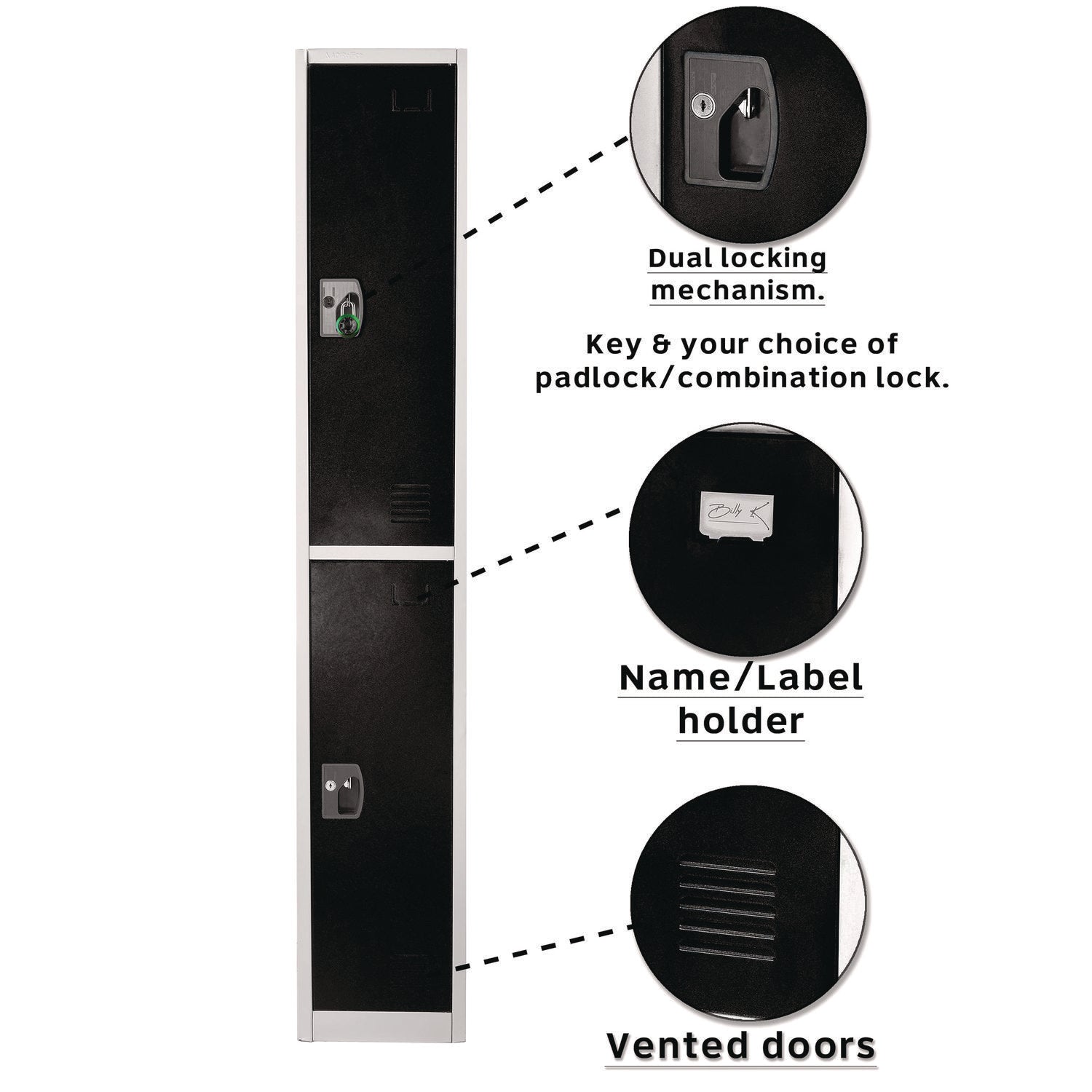 Steel Storage Locker, 2 Compartment, 12 x 12 x 72, Black