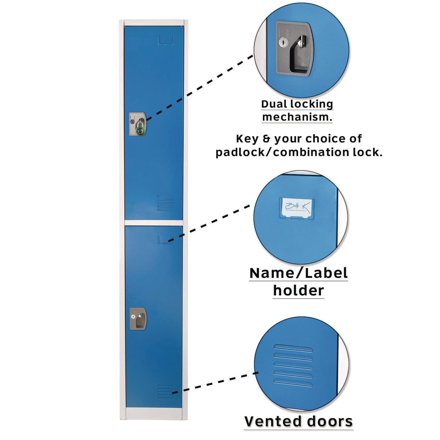 Steel Storage Locker, 2 Compartment, 12 x 12 x 72, Blue