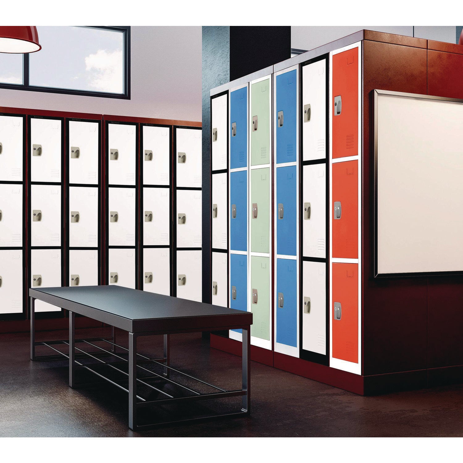 Steel Storage Locker, 3 Compartment, 12 x 12 x 72, Black Body/White Doors
