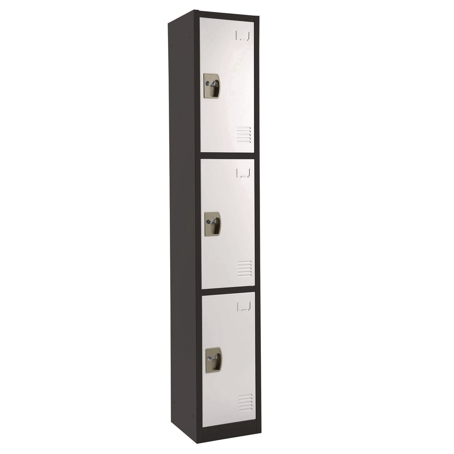 Steel Storage Locker, 3 Compartment, 12 x 12 x 72, Black Body/White Doors