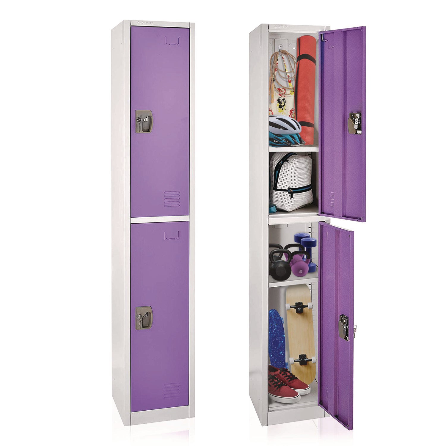 Steel Storage Locker, 2 Compartment, 12 x 12 x 72, Purple