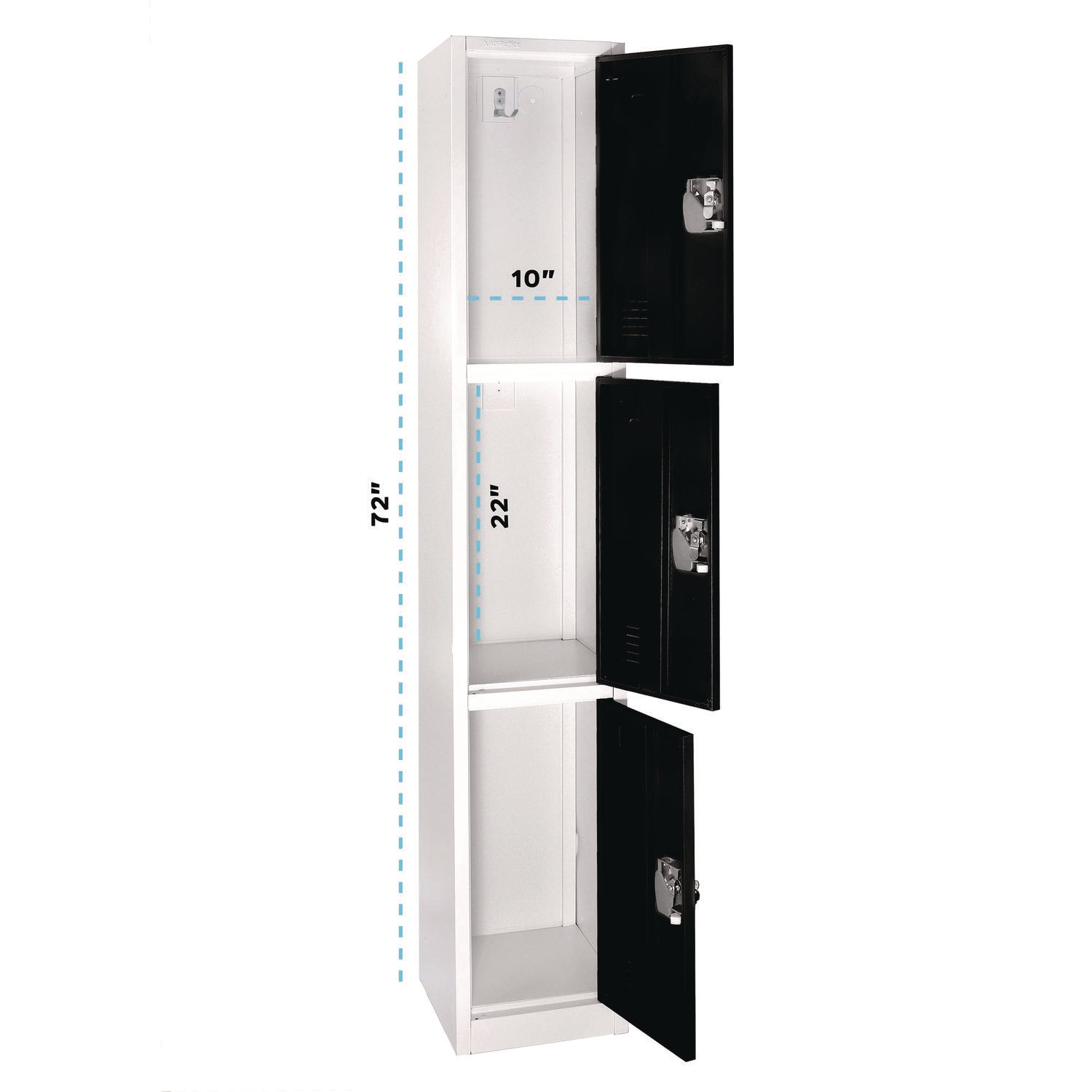 Steel Storage Locker, 3 Compartment, 12 x 12 x 72, Black