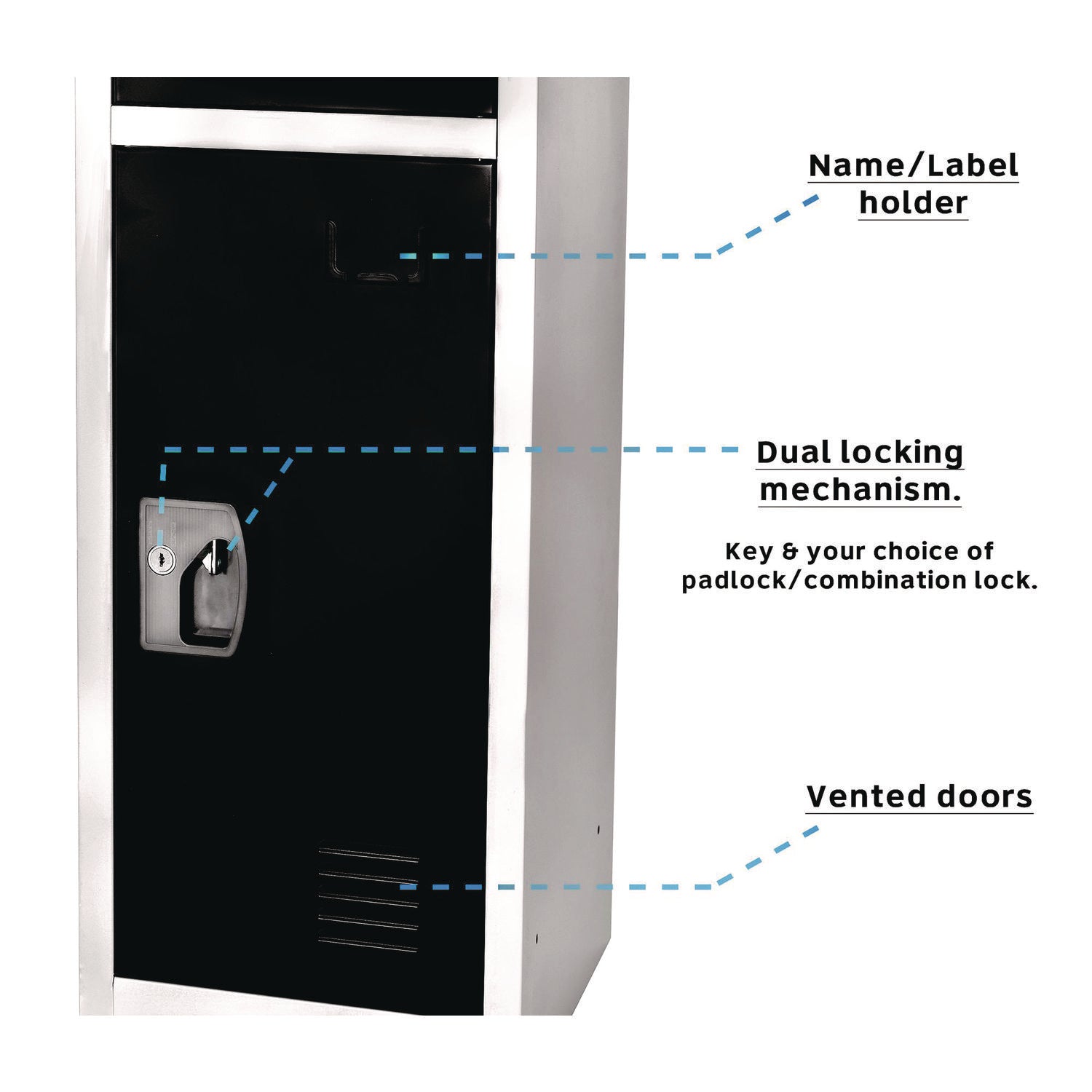 Steel Storage Locker, 3 Compartment, 12 x 12 x 72, Black