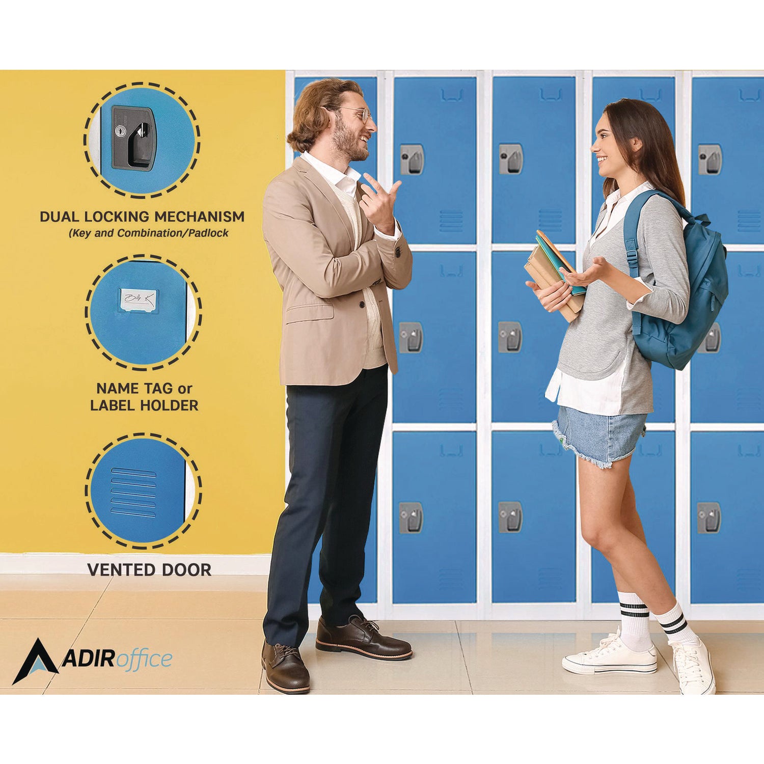 Steel Storage Locker, 3 Compartment, 12 x 12 x 72, Blue