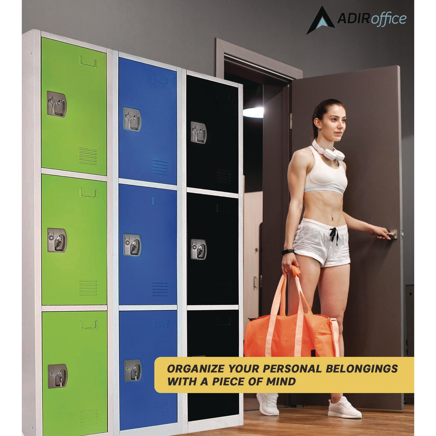 Steel Storage Locker, 3 Compartment, 12 x 12 x 72, Blue