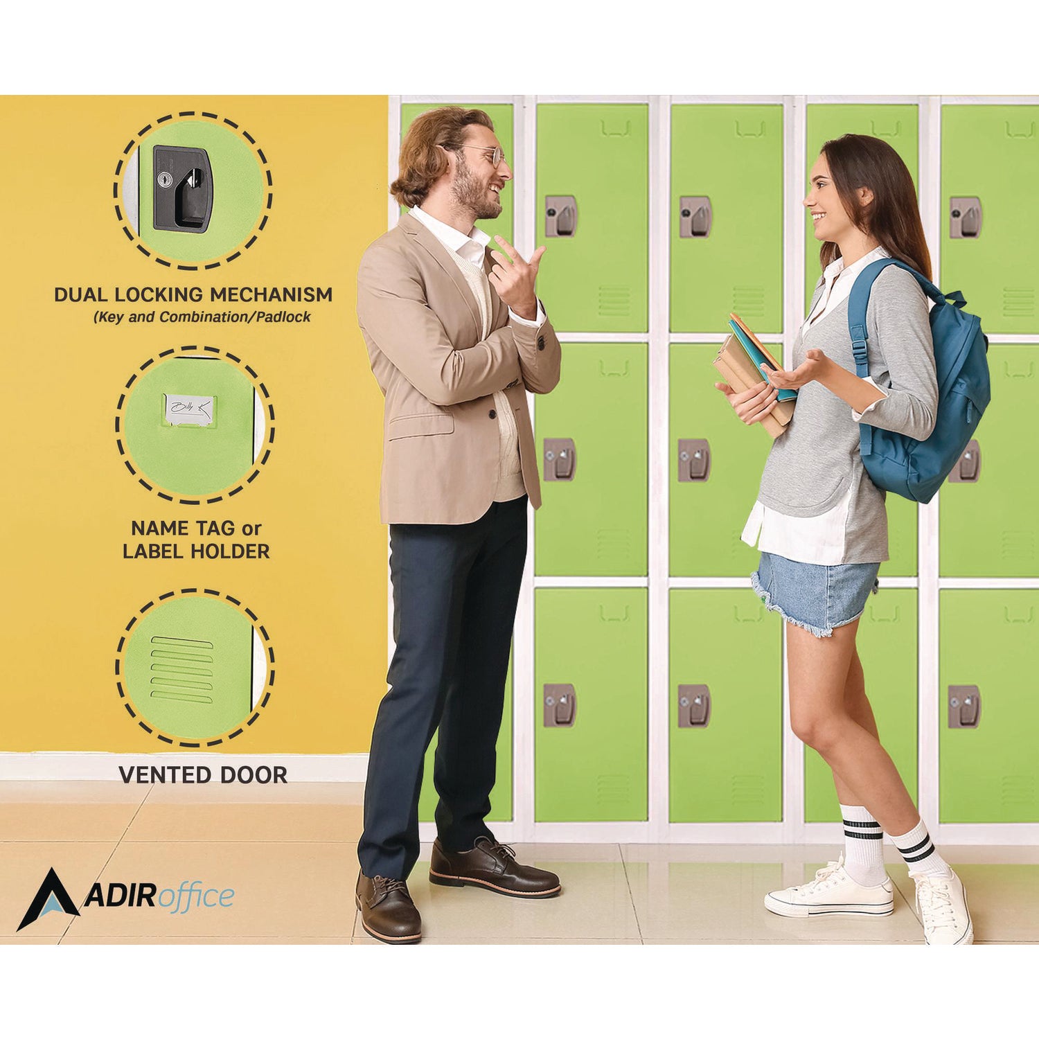 Steel Storage Locker, 3 Compartment, 12 x 12 x 72, Green