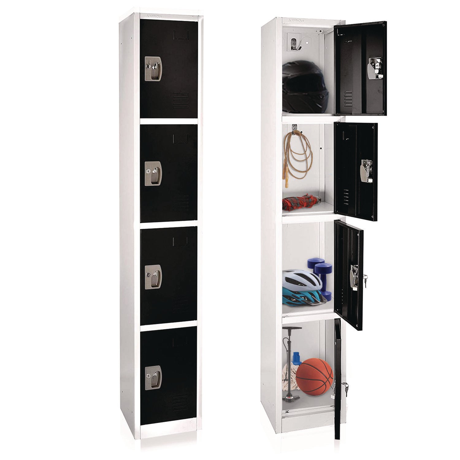 Steel Storage Locker, 4 Compartment, 12 x 12 x 72, Black