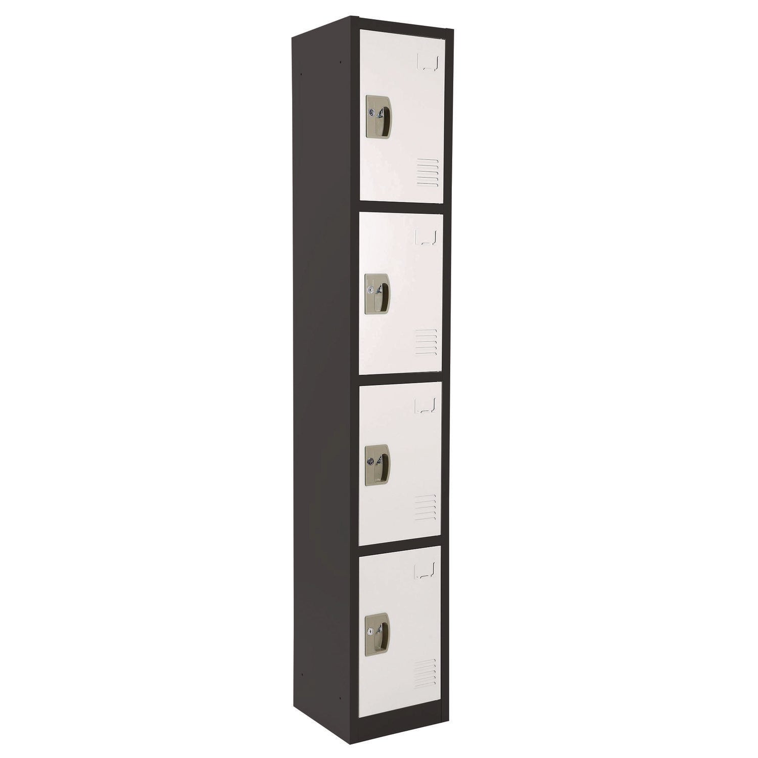 Steel Storage Locker, 4 Compartment, 12 x 12 x 72, Black Body/White Doors