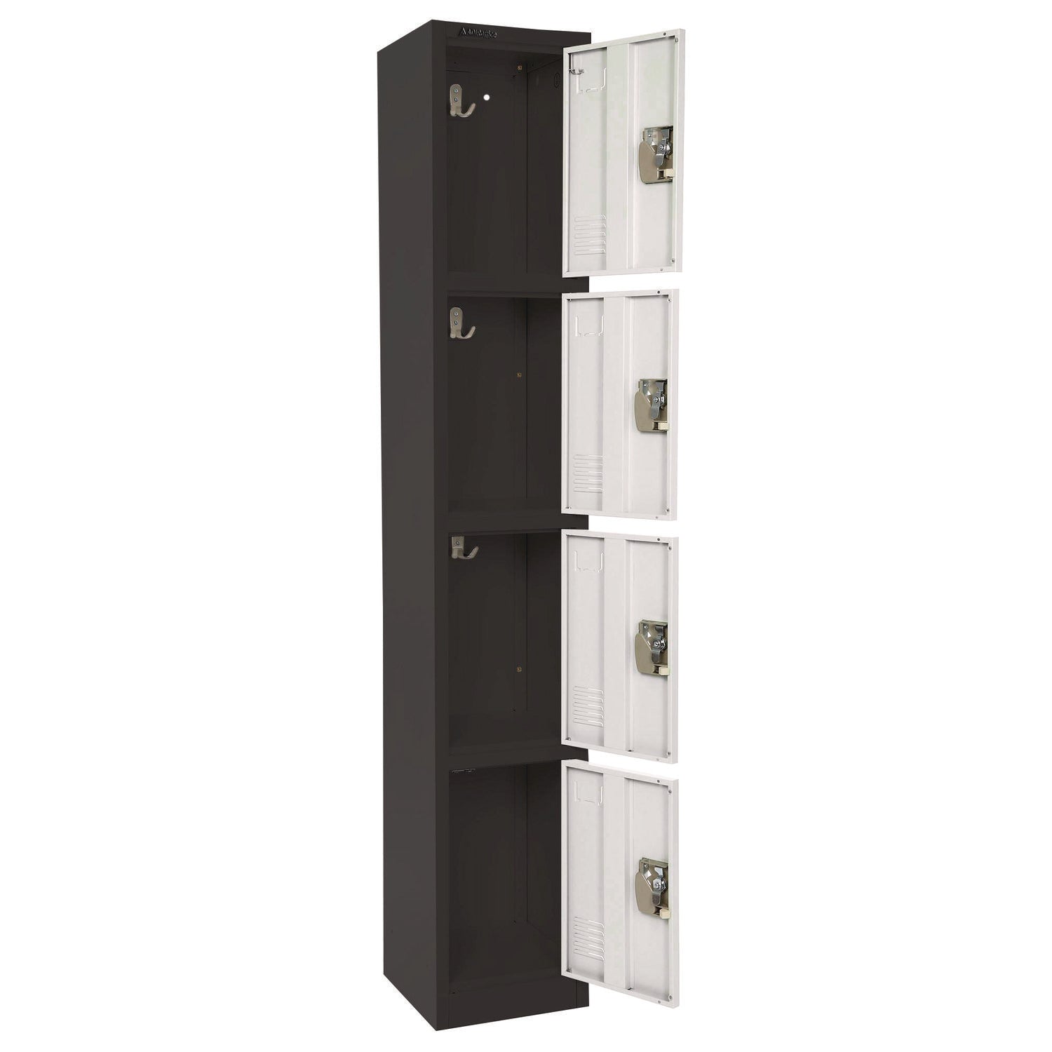 Steel Storage Locker, 4 Compartment, 12 x 12 x 72, Black Body/White Doors