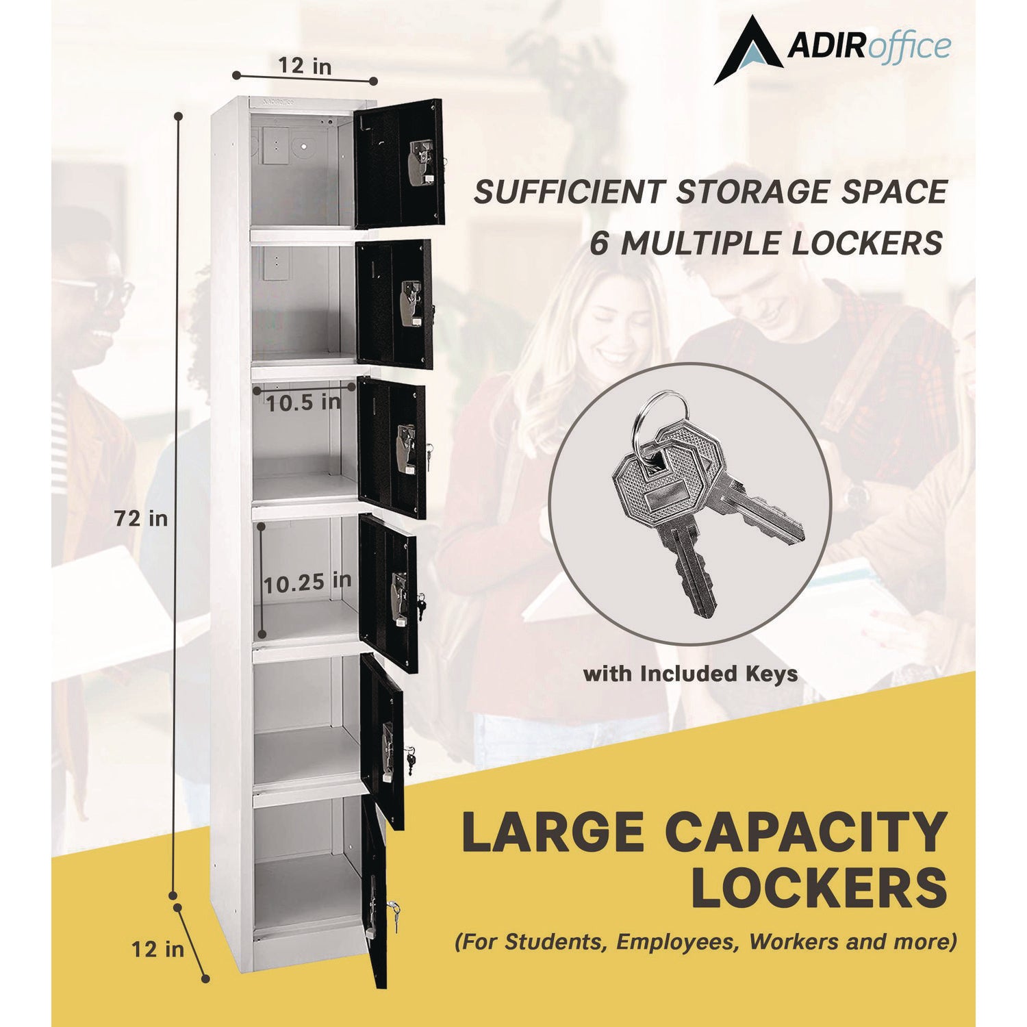 Steel Storage Locker, 6 Compartment, 12 x 12 x 72, Black