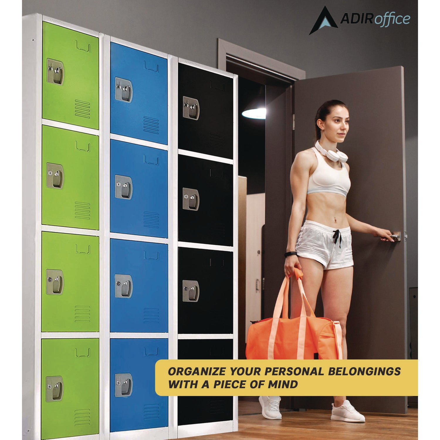Steel Storage Locker, 4 Compartment, 12 x 12 x 72, Green