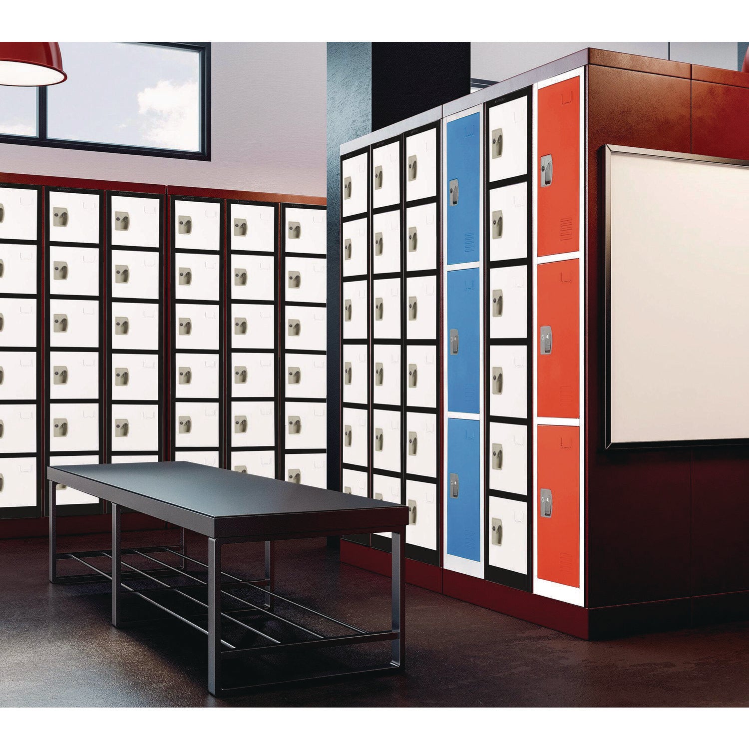 Steel Storage Locker, 6 Compartment, 12 x 12 x 72, Black Body/White Doors