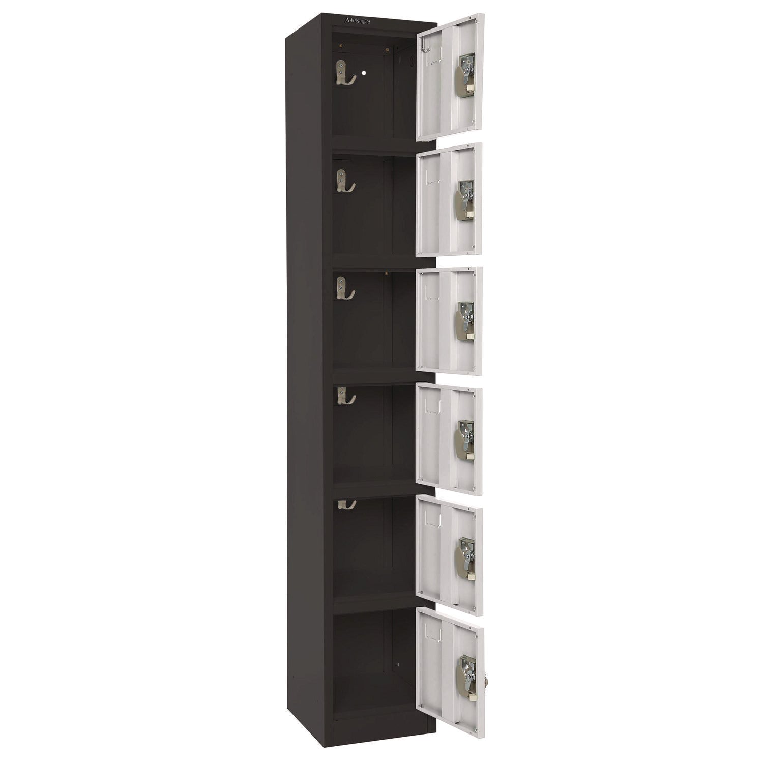 Steel Storage Locker, 6 Compartment, 12 x 12 x 72, Black Body/White Doors