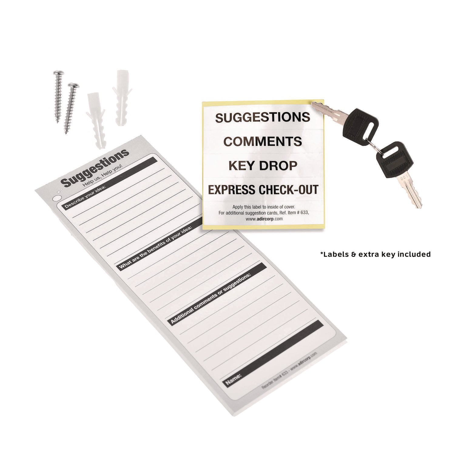 Wall Mountable Steel Suggestion Secure Drop Box with Key, 7 x 6 x 8.5, Stainless Steel 304, Black