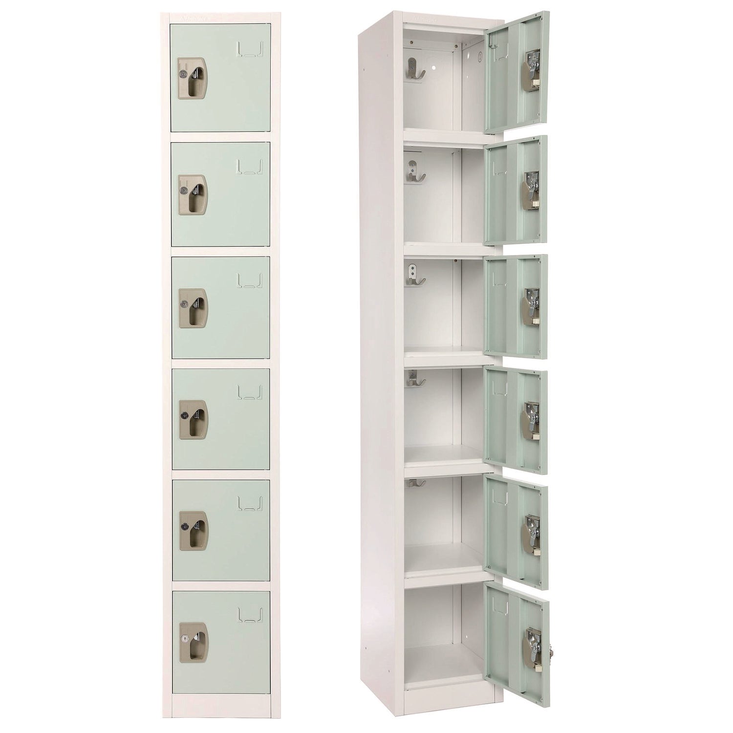 Steel Storage Locker, 6 Compartment, 12 x 12 x 72, Misty Green