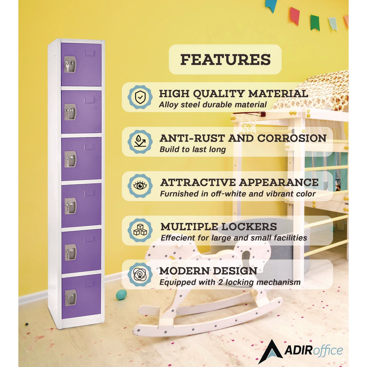 Steel Storage Locker, 6 Compartment, 12 x 12 x 72, Purple