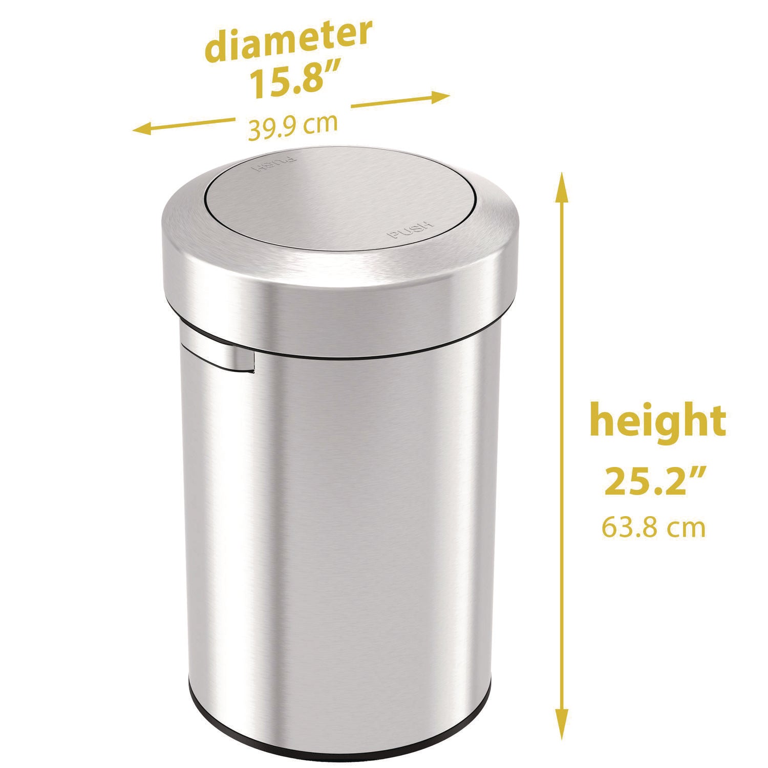 Swing Top Trash Can, 17 gal, Stainless Steel, Silver