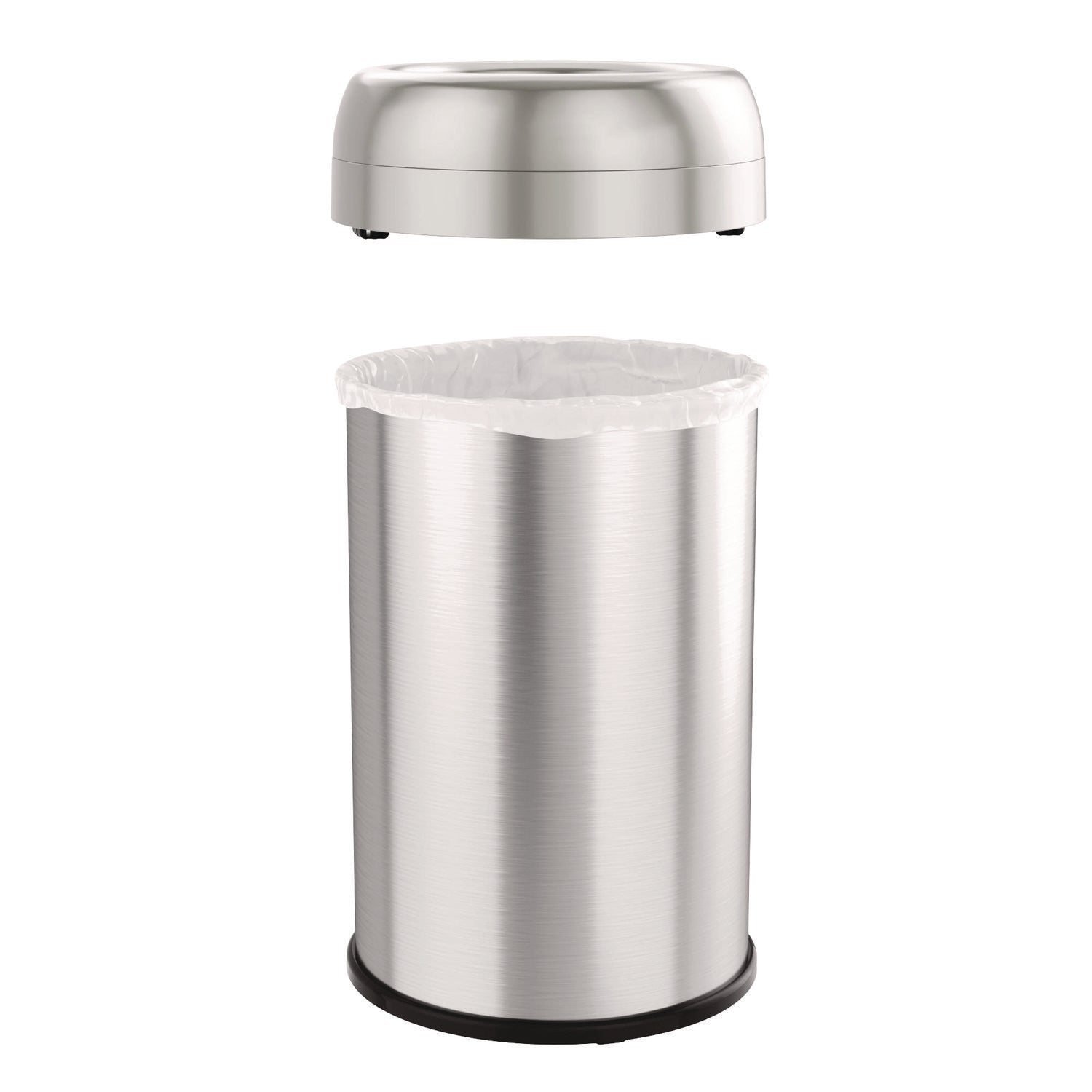 Open Top Trash Can, 13 gal, Plastic/Stainless Steel, Silver