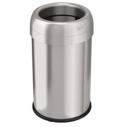 Open Top Trash Can, 13 gal, Plastic/Stainless Steel, Silver