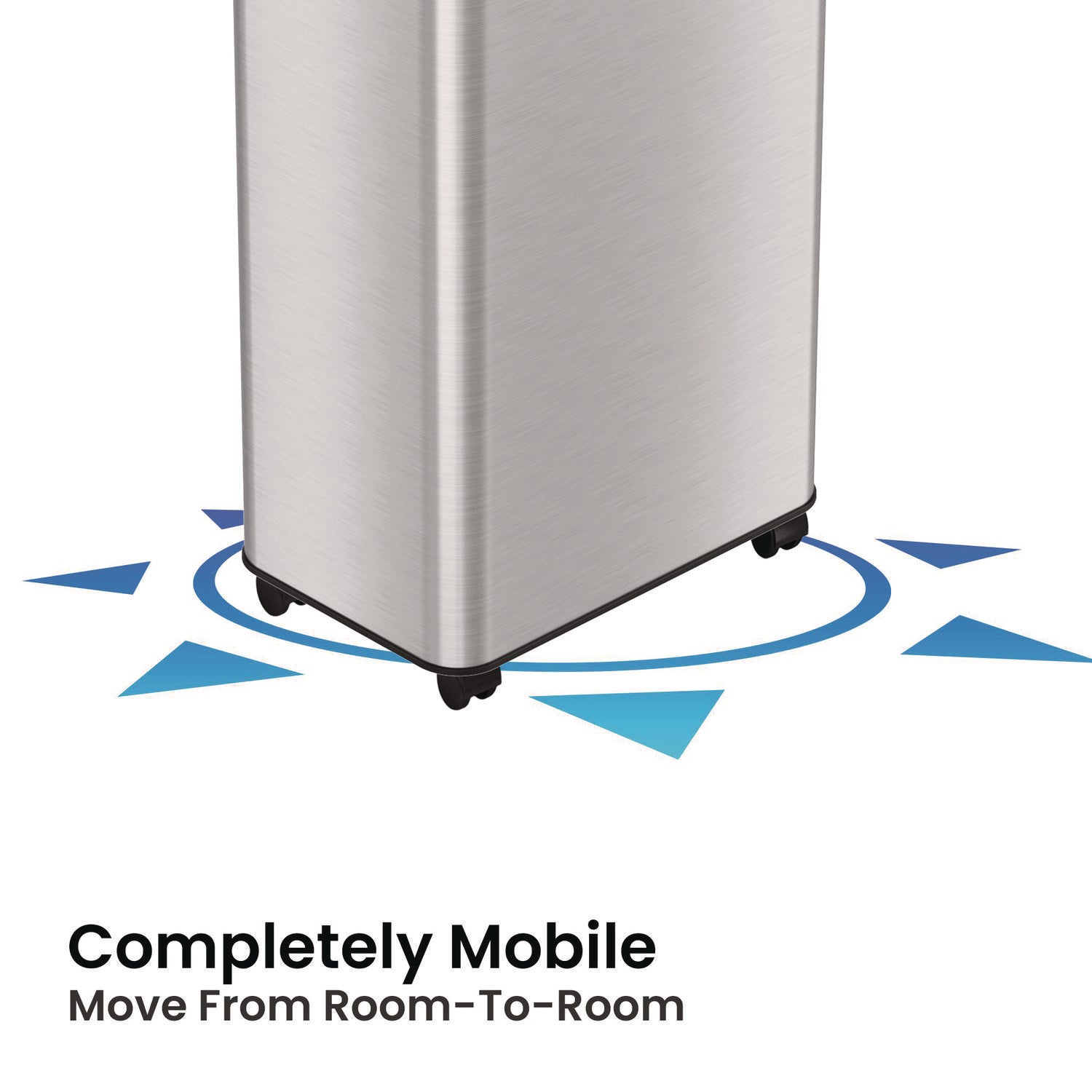 Open Top Trash Can with Wheels, Rectangular, 16 gal, Plastic/Stainless Steel, Silver
