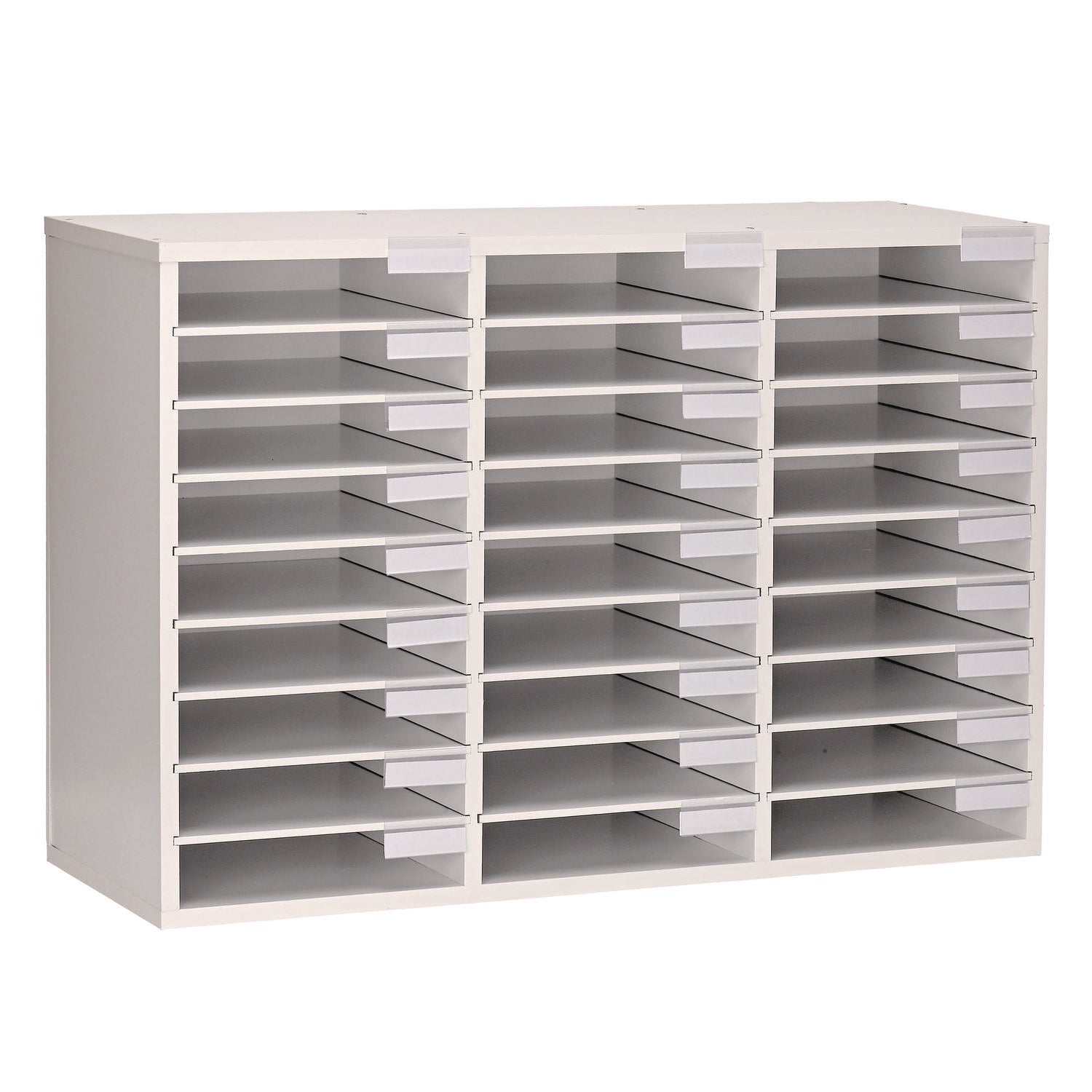 Wooden 27 Compartment Literature Organizer, 27 Sections, Letter Size, 31.49 x 11.81 x 21.65, White
