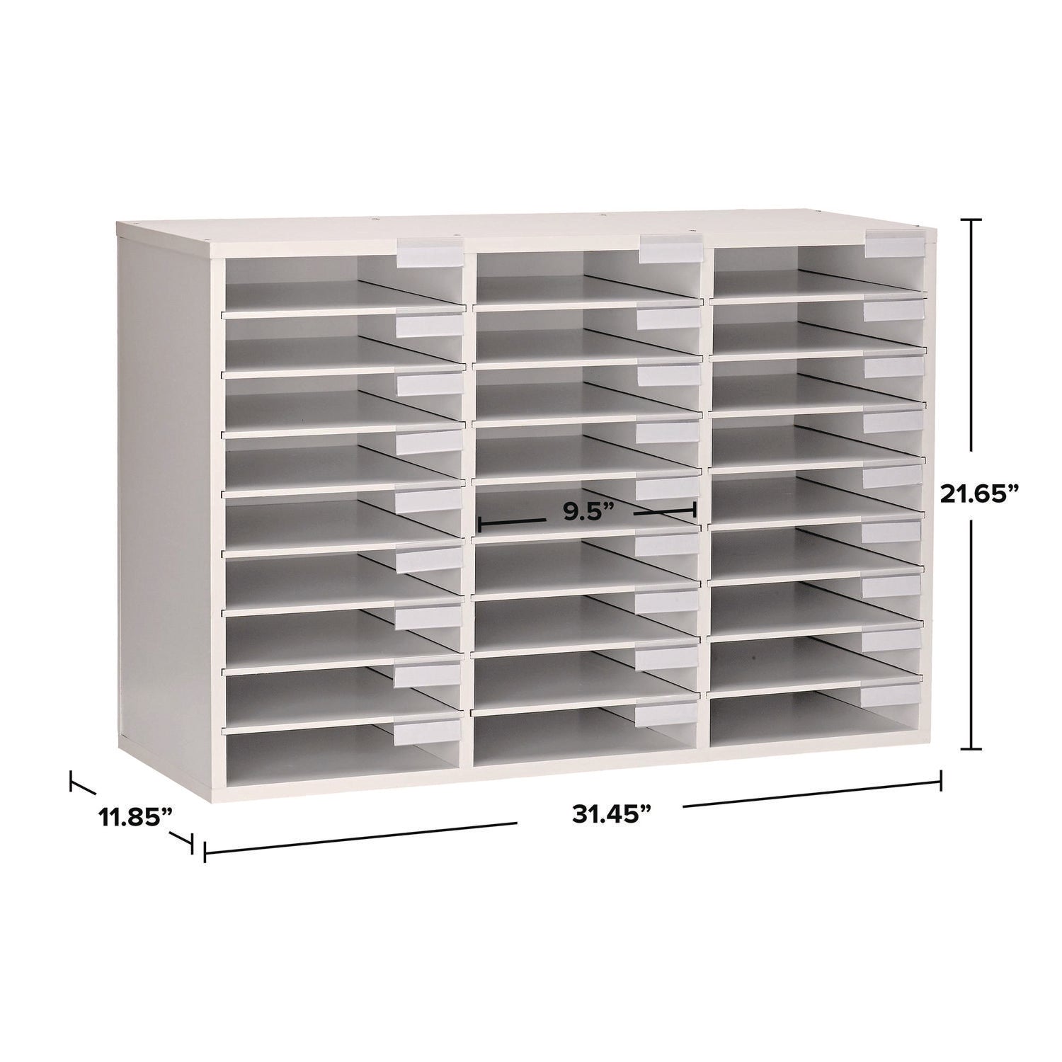 Wooden 27 Compartment Literature Organizer, 27 Sections, Letter Size, 31.49 x 11.81 x 21.65, White
