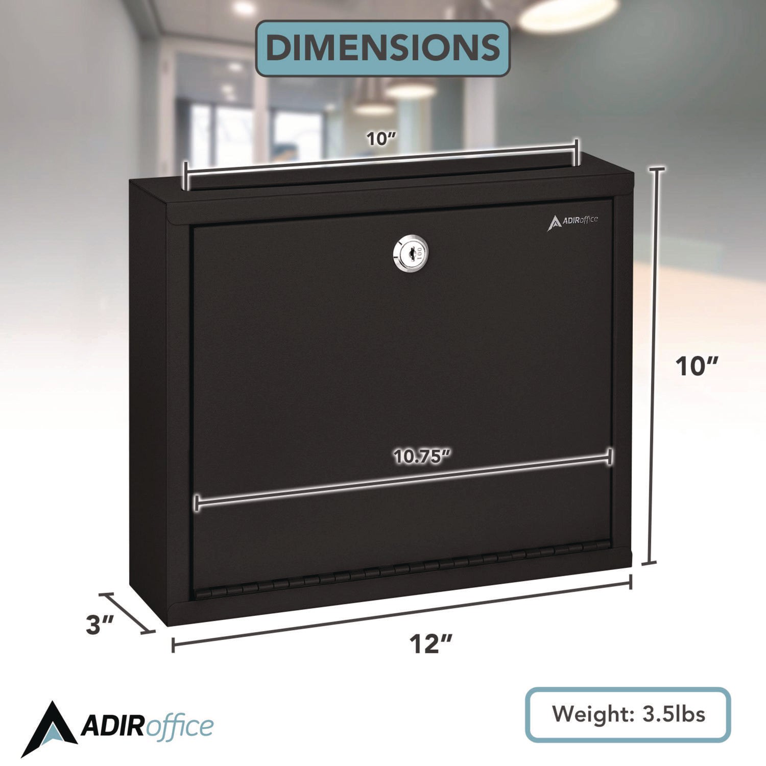 Large Size Steel Multi-Purpose Secure Drop Box, 12 x 3 x 10, Black