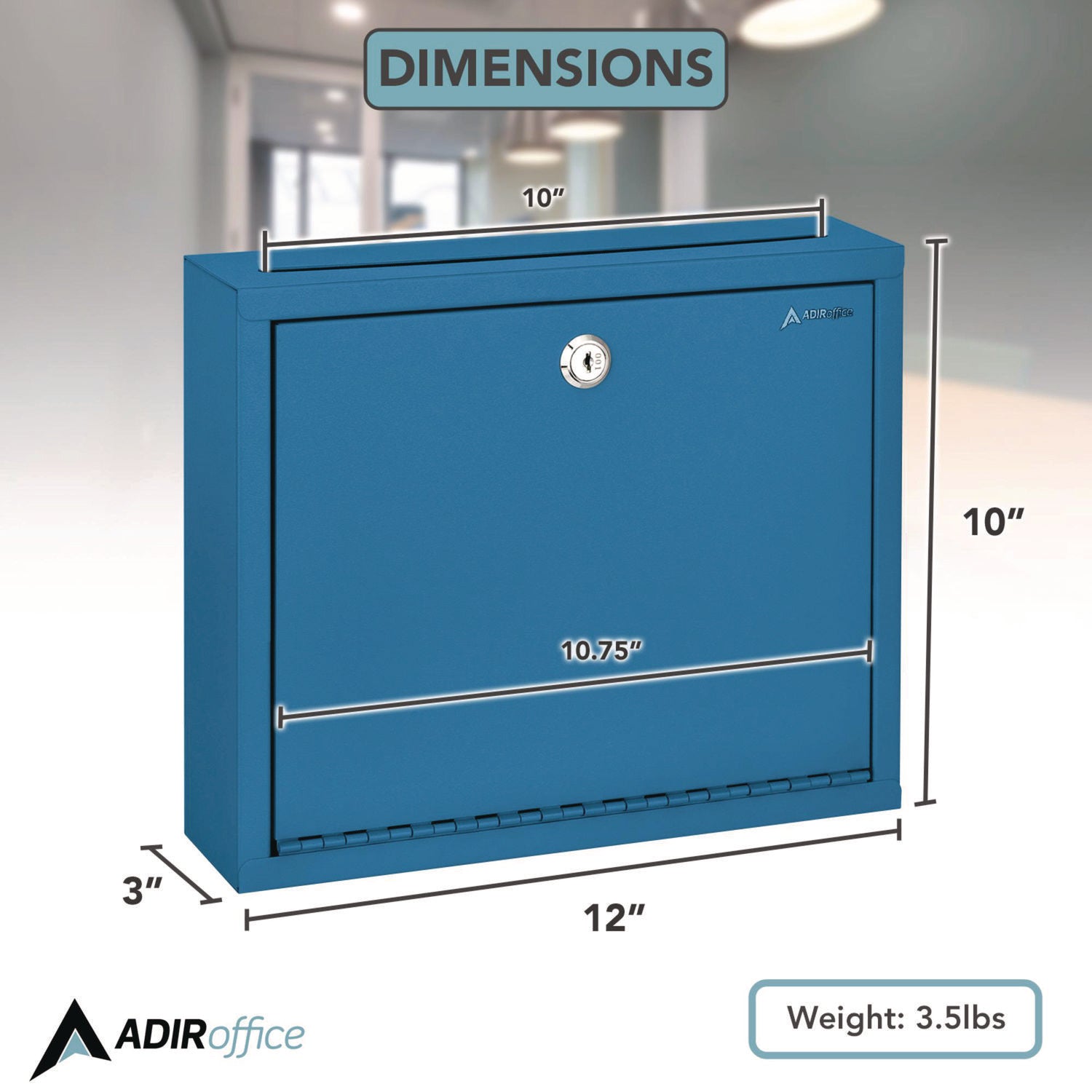 Large Size Steel Multi-Purpose Secure Drop Box, 12 x 3 x10, Blue