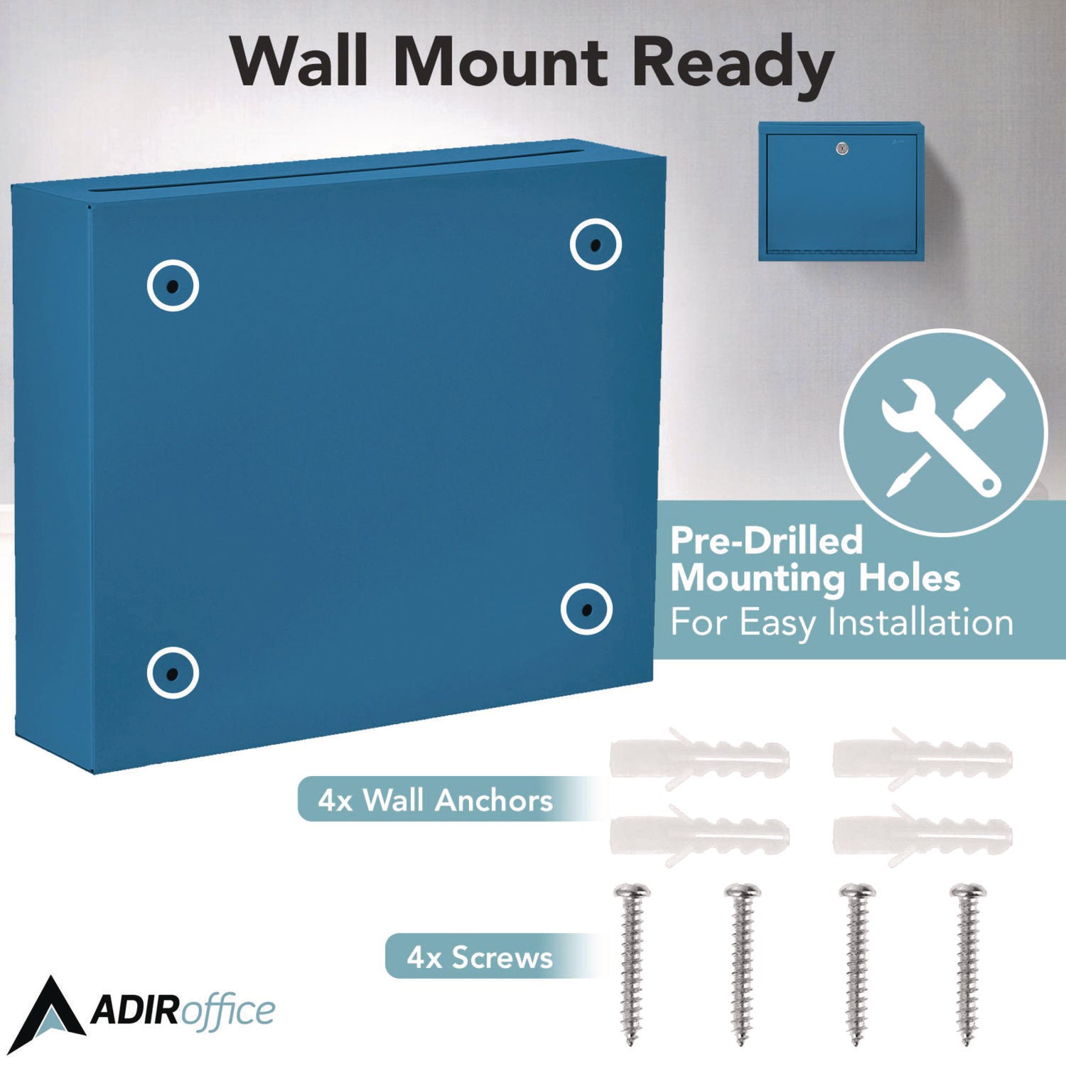 Large Size Steel Multi-Purpose Secure Drop Box, 12 x 3 x10, Blue