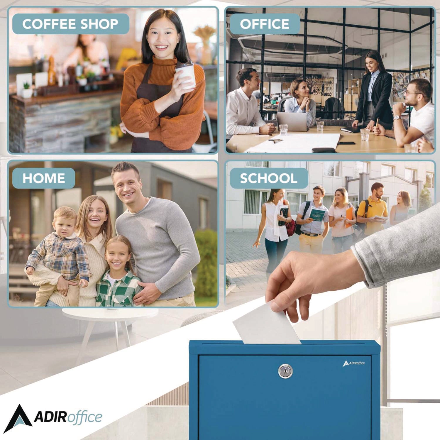 Large Size Steel Multi-Purpose Secure Drop Box, 12 x 3 x10, Blue