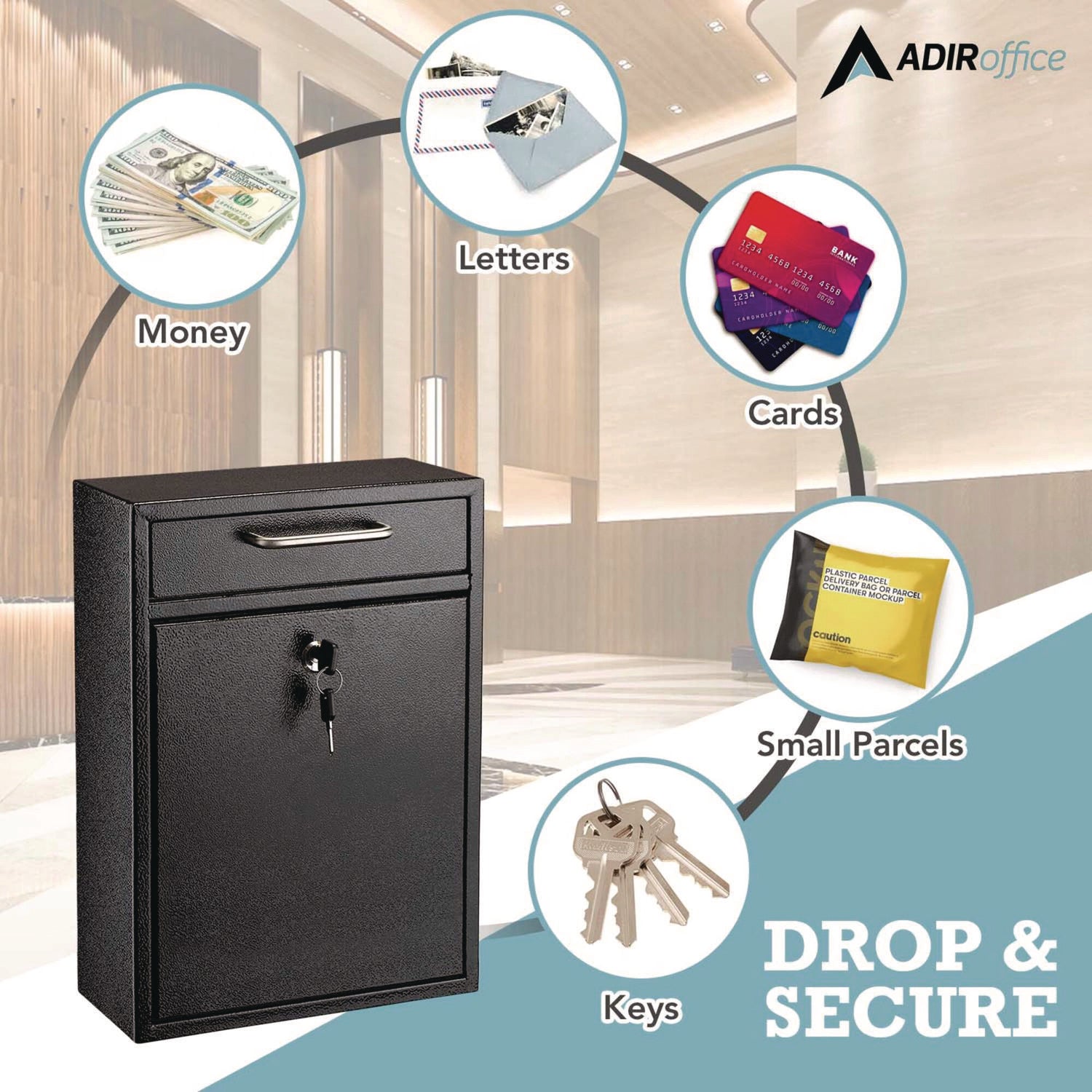Large Ultimate Secure Drop Box Wall Mounted Mail Box, 11.2 x 4.7 x 16.2, Black