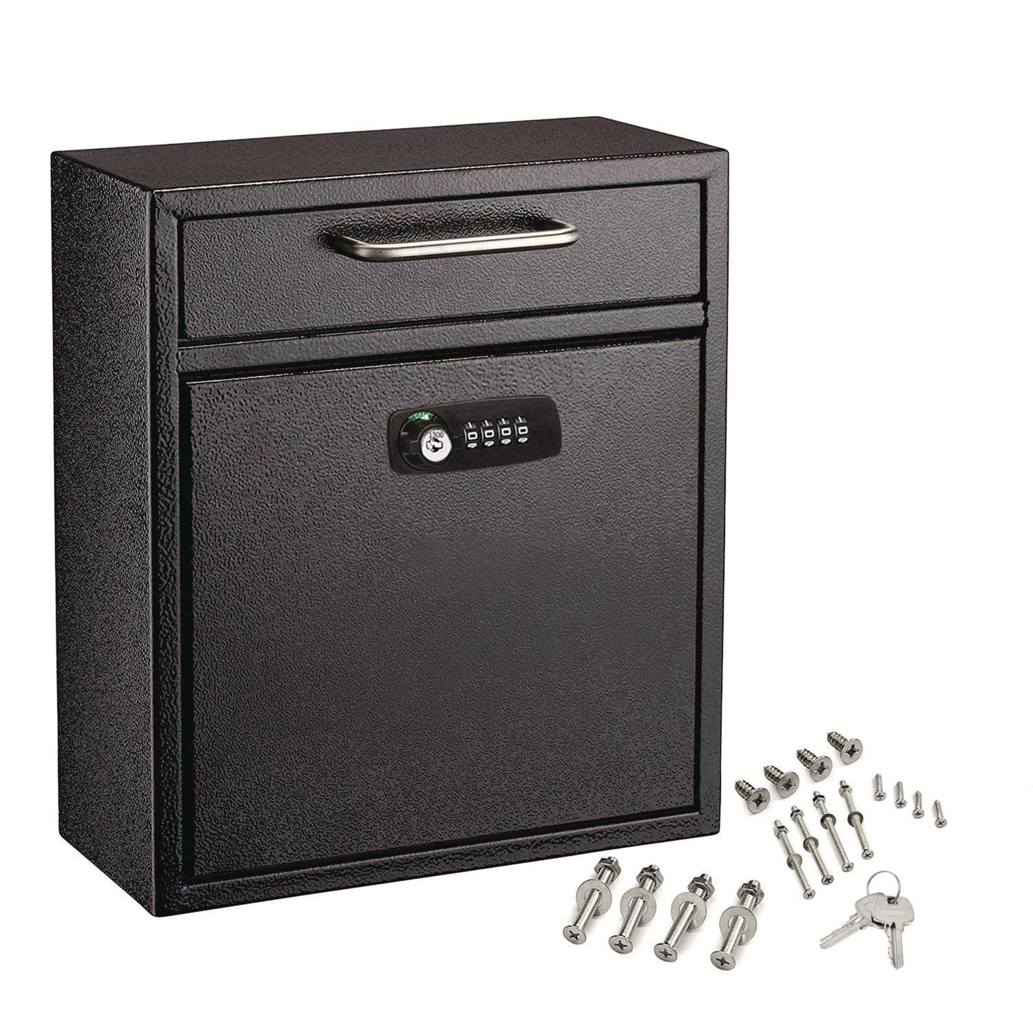 Medium Secure Drop Box Wall Mounted Locking Mail Box with Key and Combination Lock, 10.51 x 4.72 x 12, Black