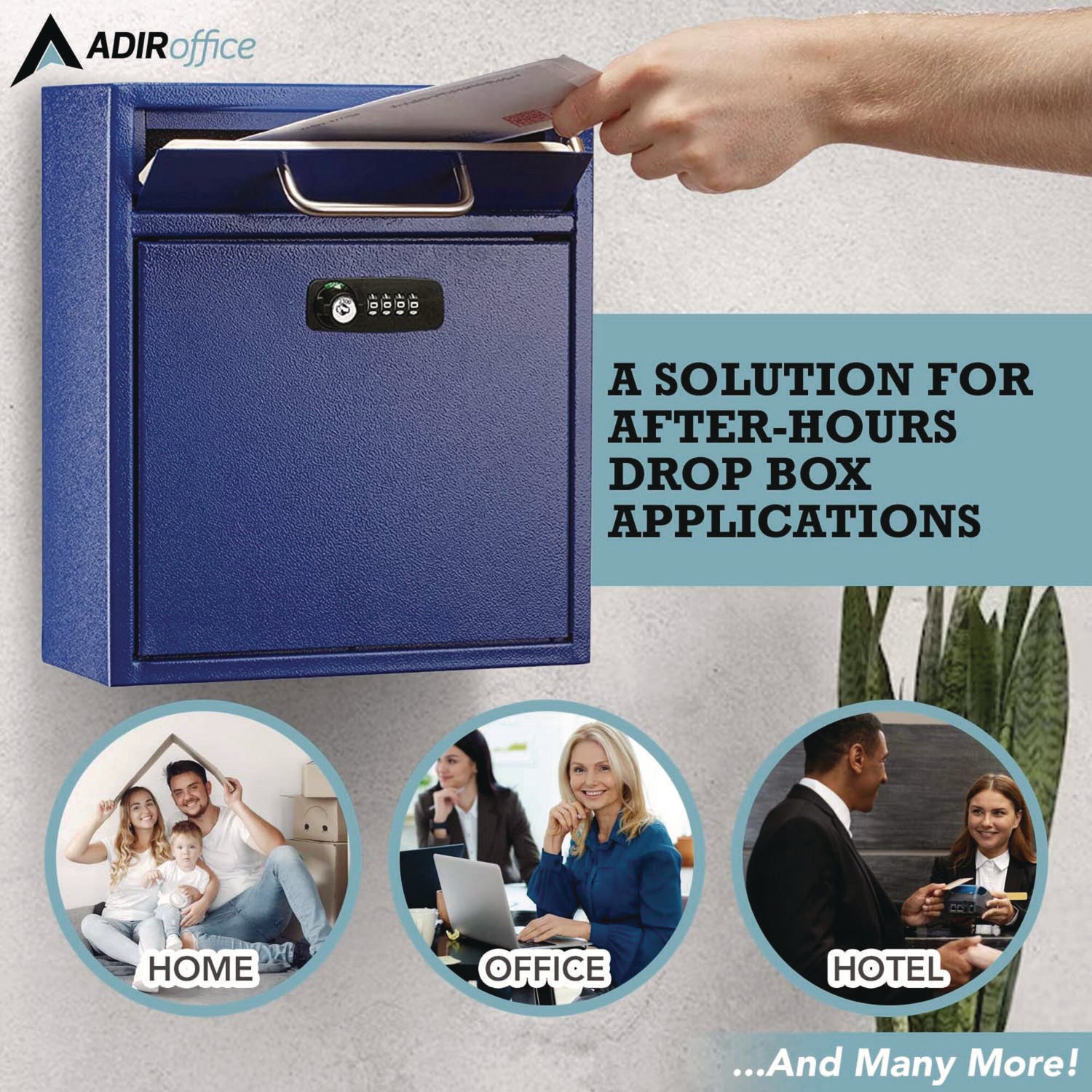 Medium Secure Drop Box Wall Mounted Locking Mail Box with Key and Combination Lock, 10.51 x 4.72 x 12, Blue