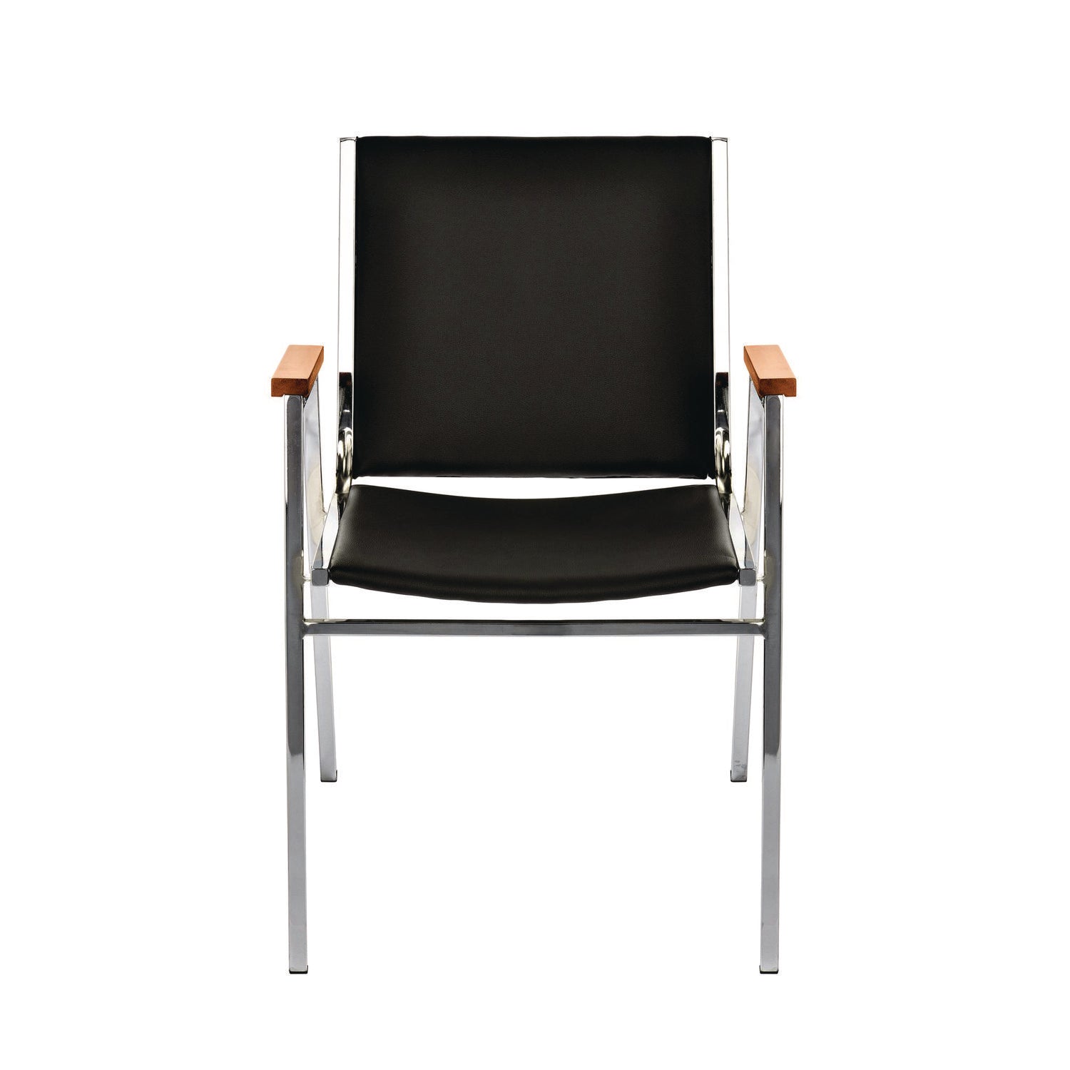 Vinyl Chrome Frame Stackable Office Chair, 16.5 x 22 x 32, Black Seat, Black Back, Chrome Base