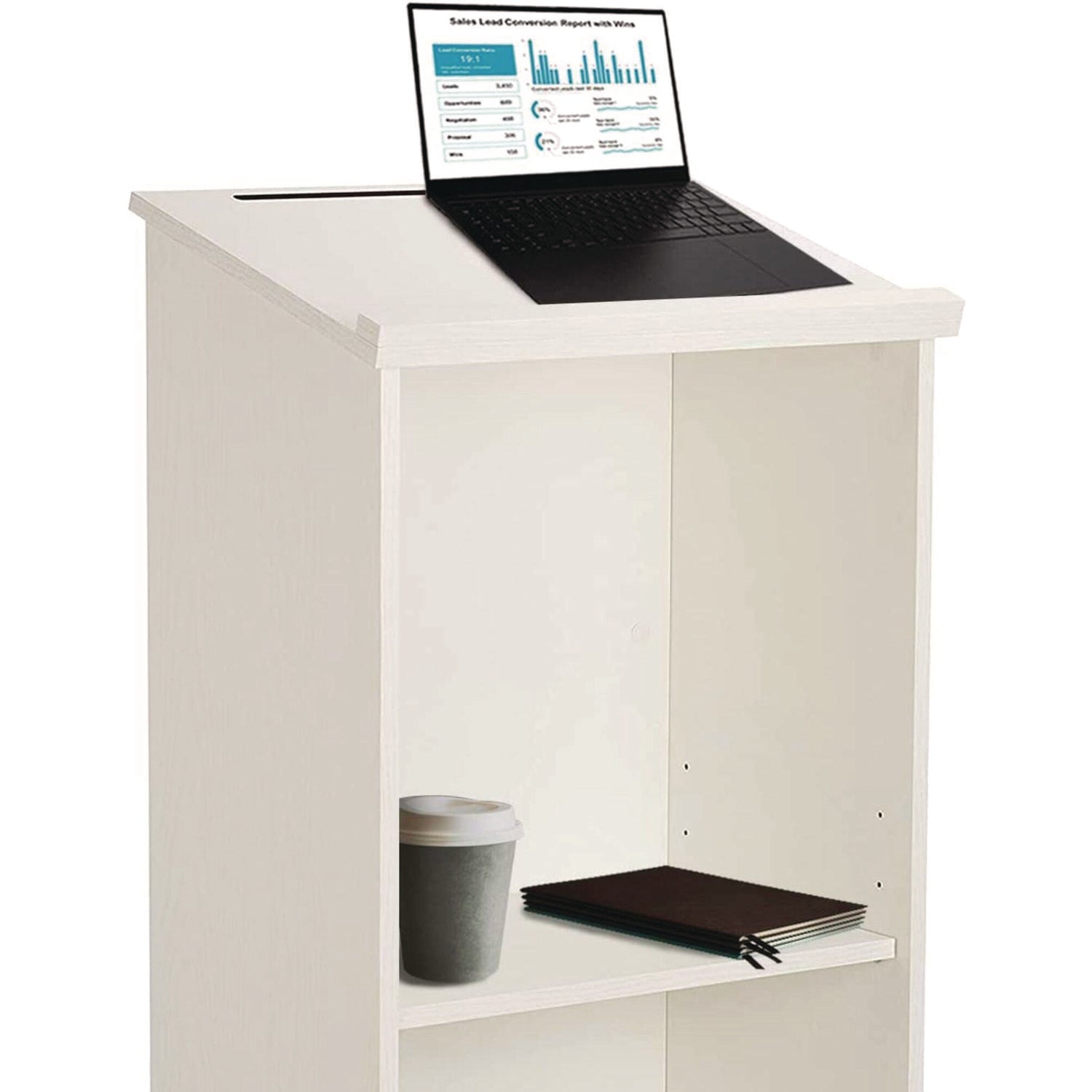 Wood Stand-up Podium Lectern Speaker Stand, 23 x 15 x 45.8, White