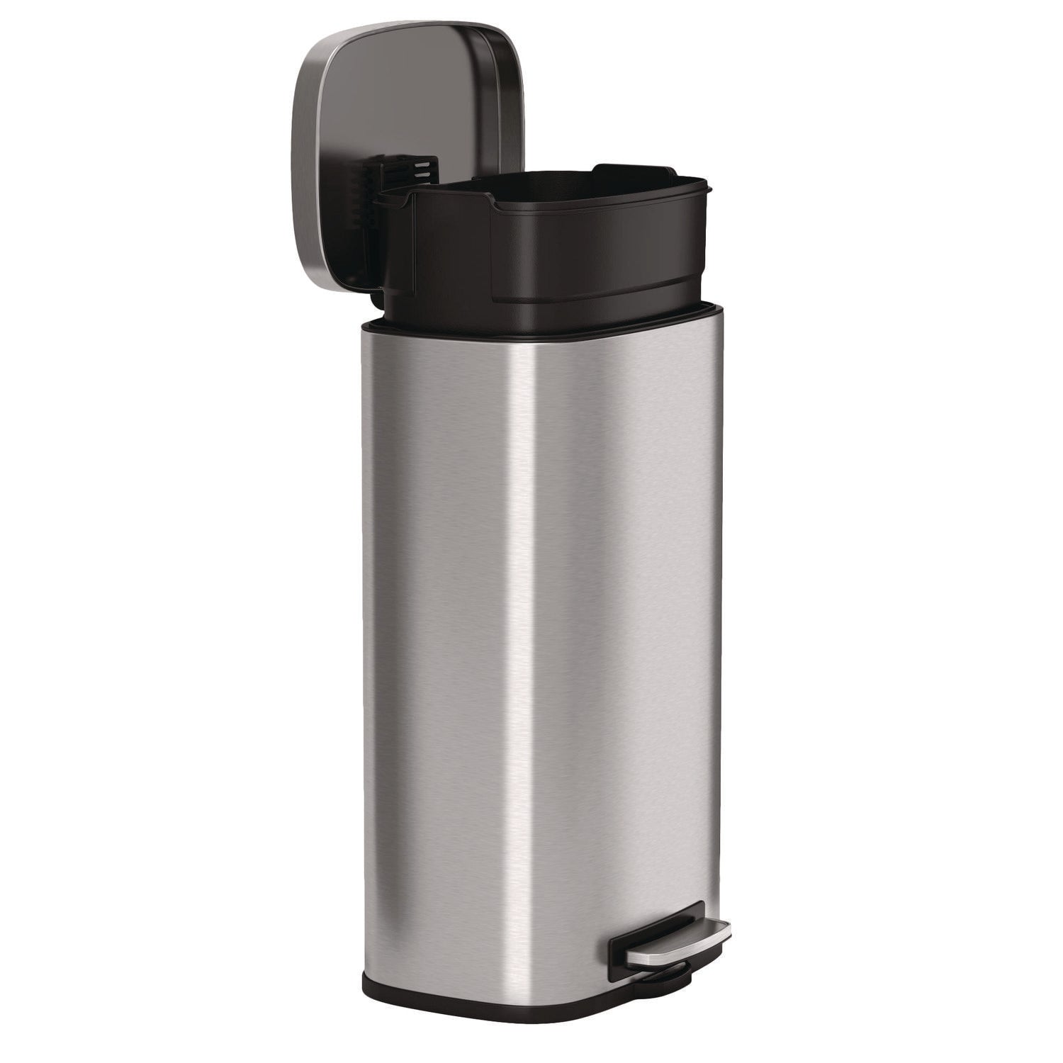 Fire-Resistant Step Pedal Trash Can, 8 gal, Plastic/Stainless Steel, Silver