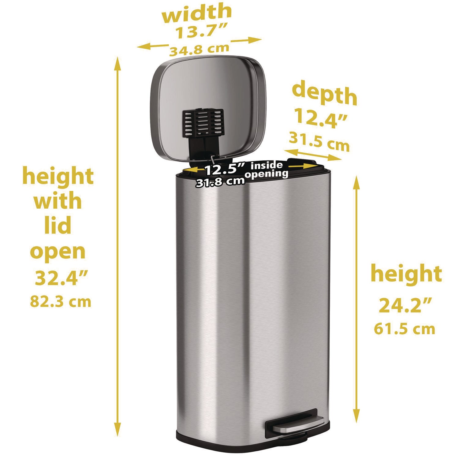 Fire-Resistant Step Pedal Trash Can, 8 gal, Plastic/Stainless Steel, Silver