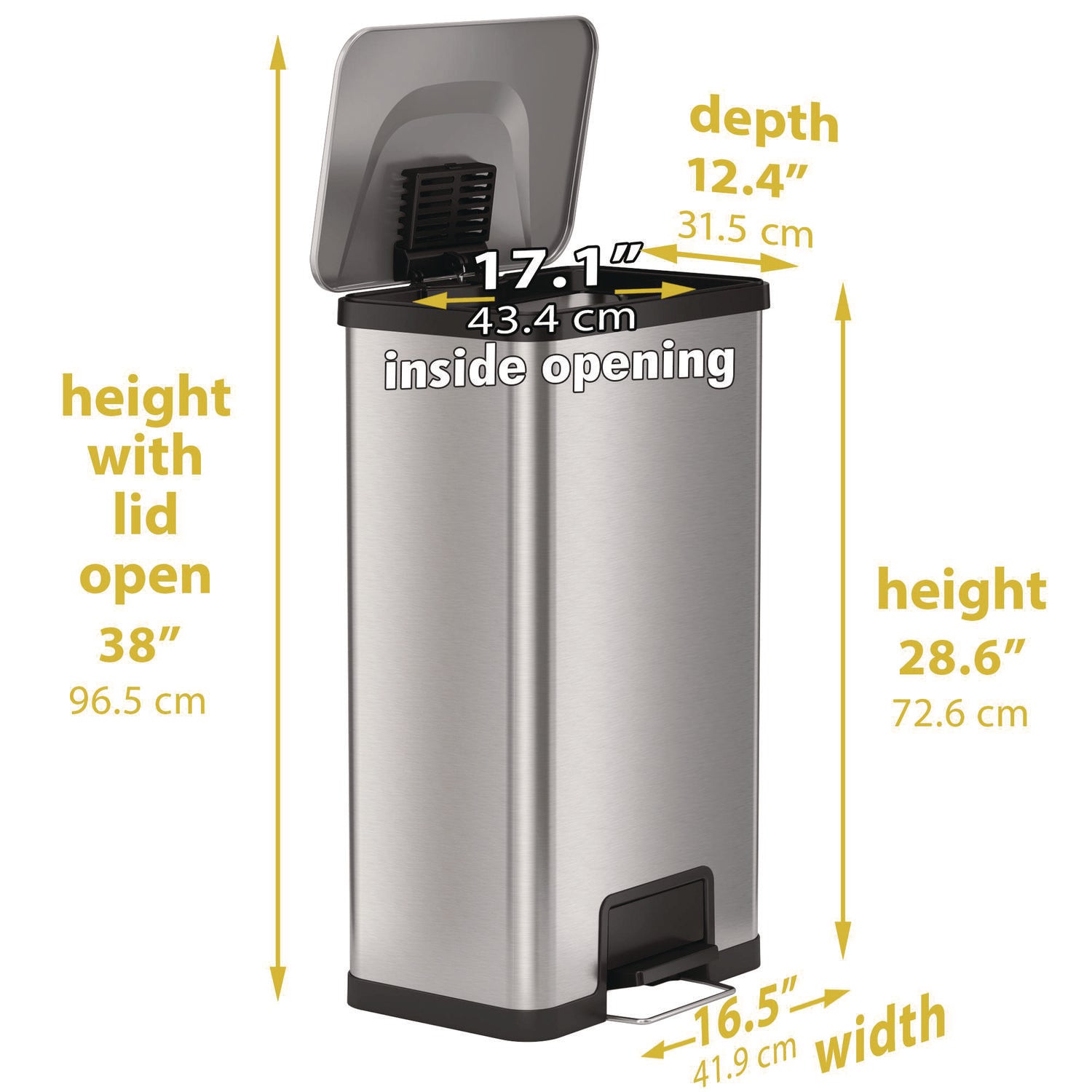 Step Pedal Trash Can with AirStep Technology, 18 gal, Stainless Steel, Silver