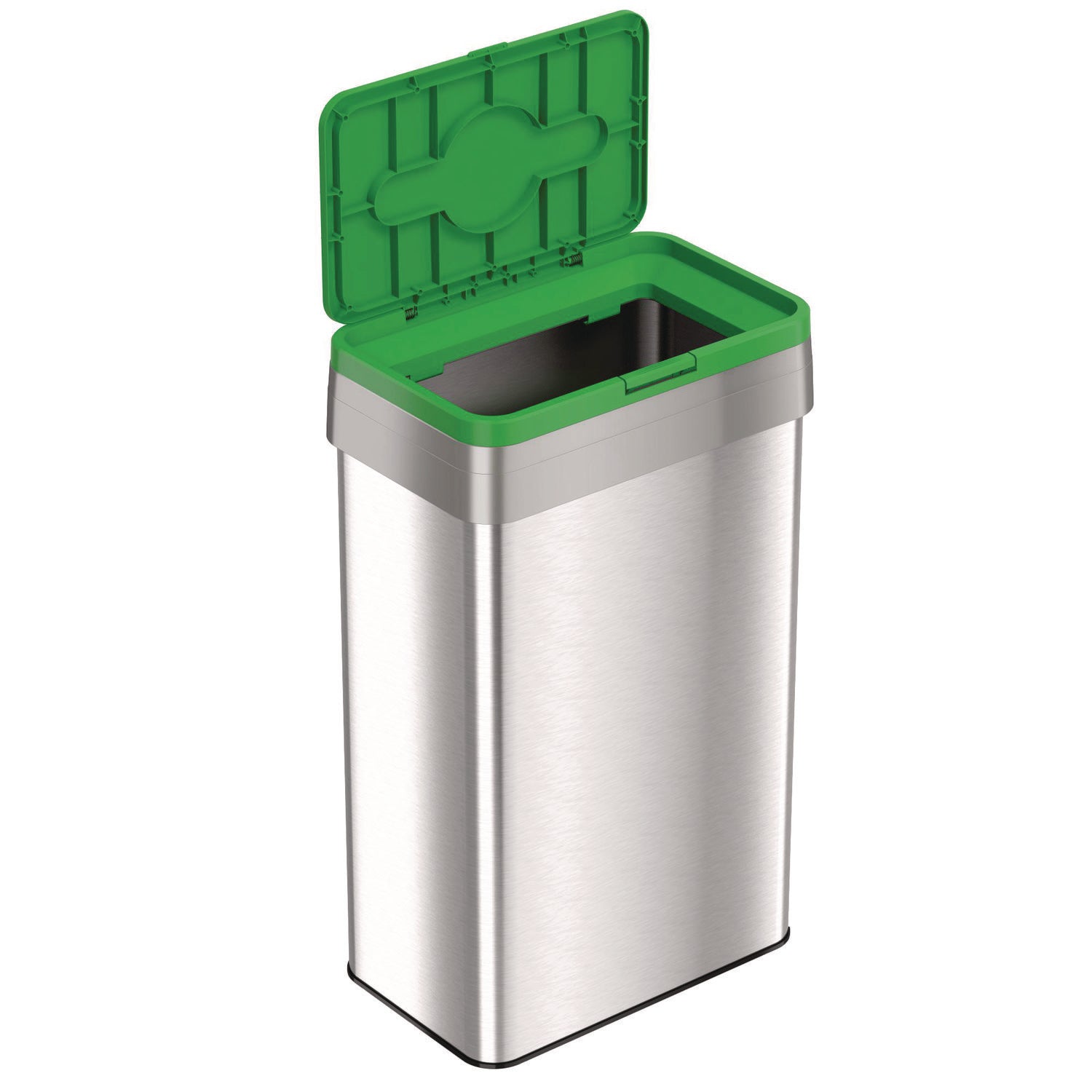 Open Top Compost Bin with Color-Coded Lid, 21 gal, Plastic/Stainless Steel, Silver/Green